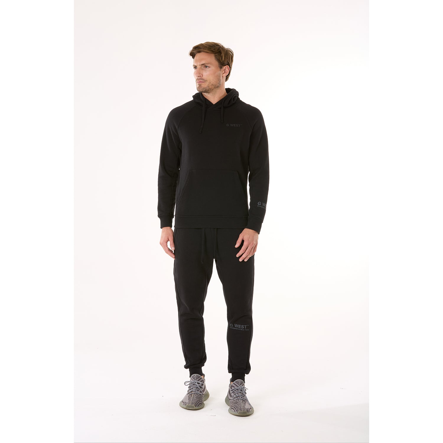 G WEST MENS FLEECE PULLOVER HOODIE - JET BLACK