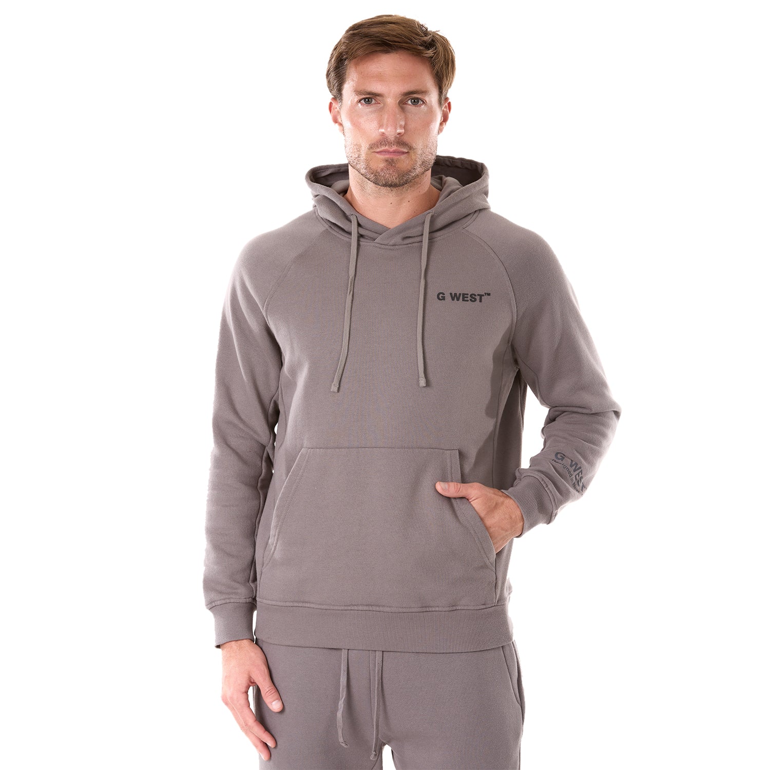 G WEST MENS FLEECE PULLOVER HOODIE - CHARCOAL GREY