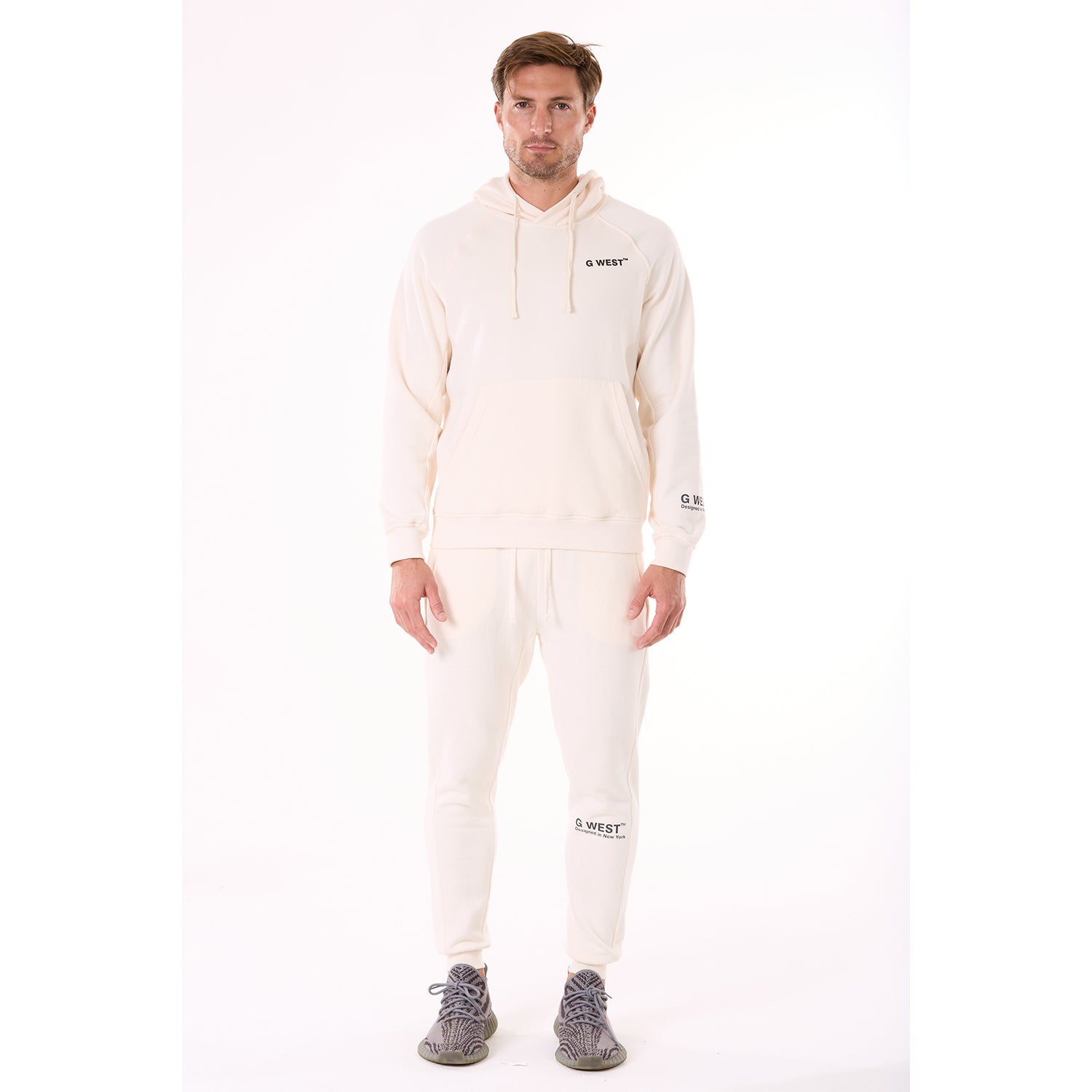 G WEST MENS FLEECE PULLOVER HOODIE - WHISPER WHITE