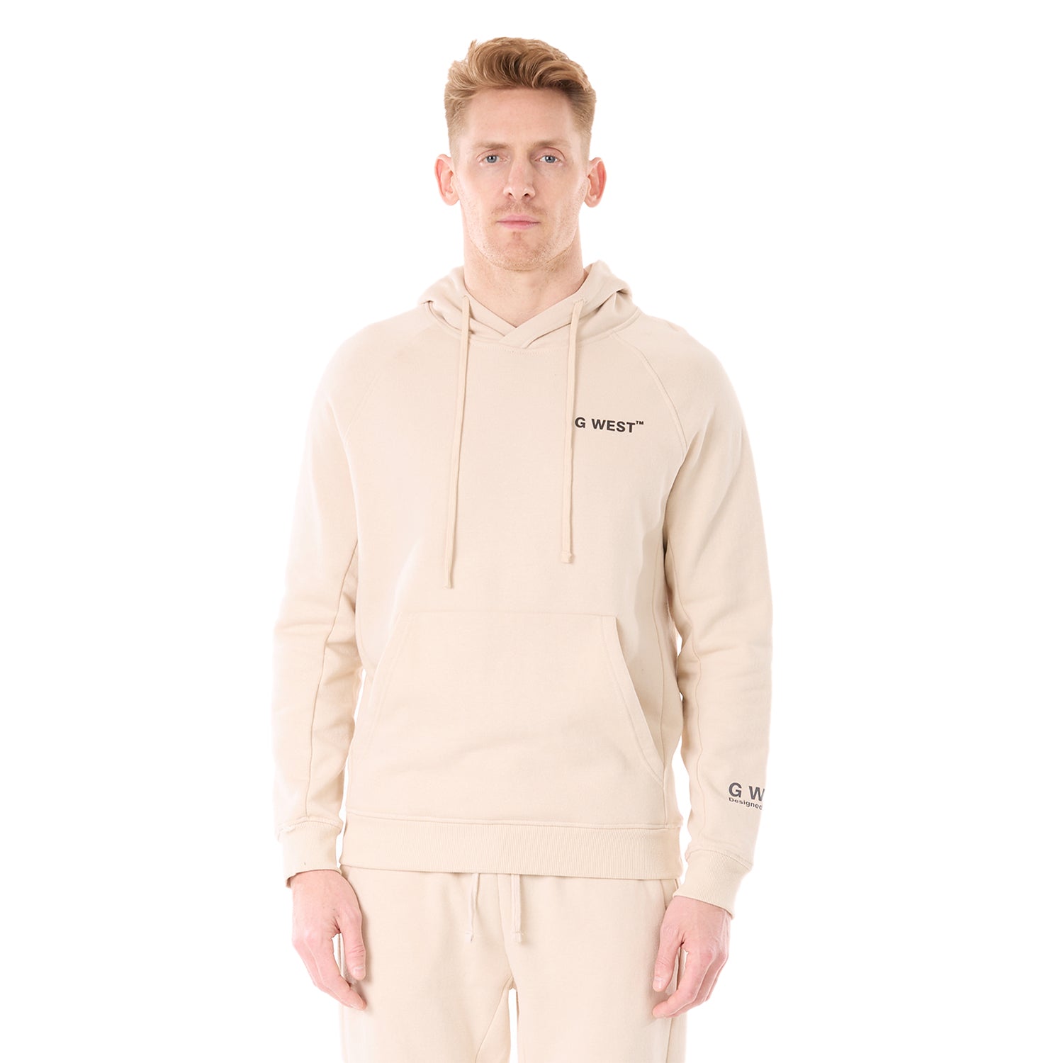 G WEST MENS FLEECE PULLOVER HOODIE - BROWN RICE