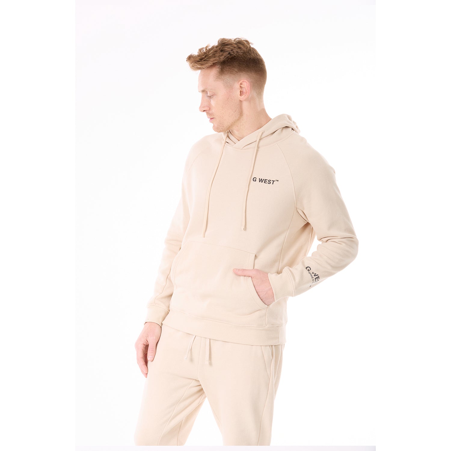 G WEST MENS FLEECE PULLOVER HOODIE - BROWN RICE