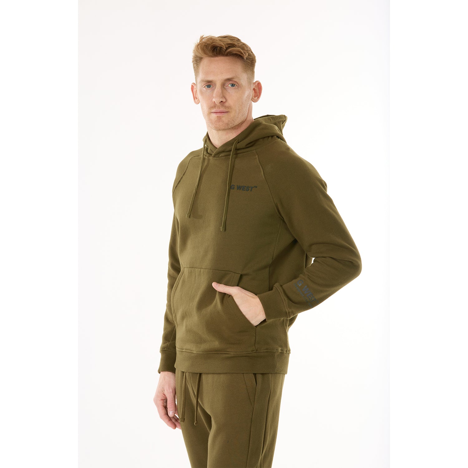 G WEST MENS FLEECE PULLOVER HOODIE - DARK OLIVE