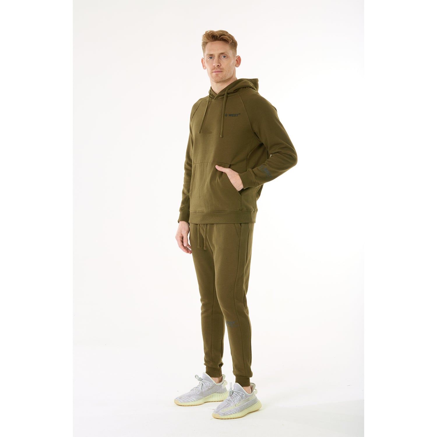G WEST MENS FLEECE PULLOVER HOODIE - DARK OLIVE