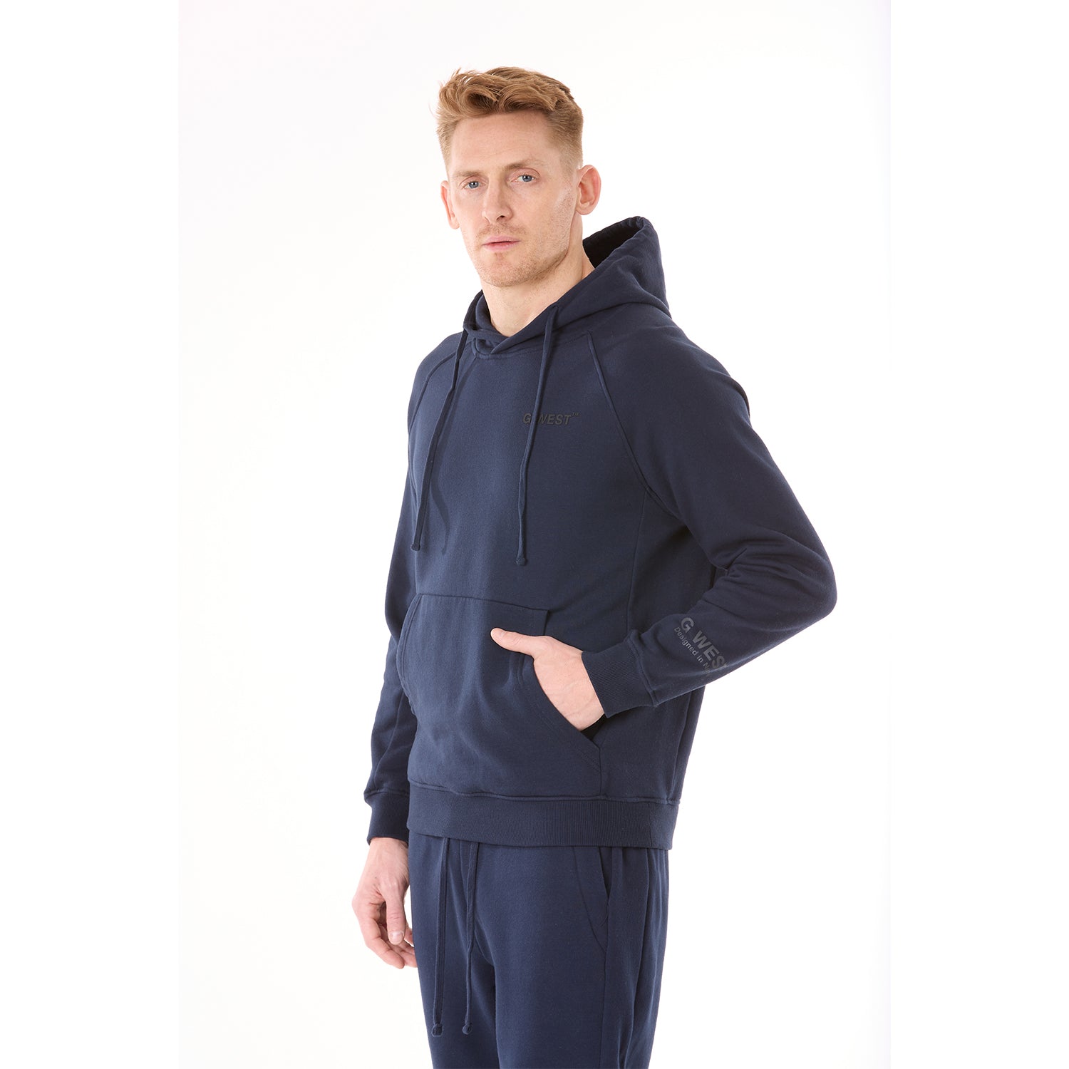 G WEST MENS FLEECE PULLOVER HOODIE - NAVY BLAZER