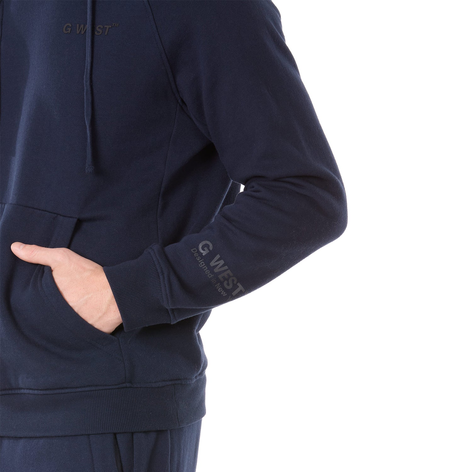 G WEST MENS FLEECE PULLOVER HOODIE - NAVY BLAZER