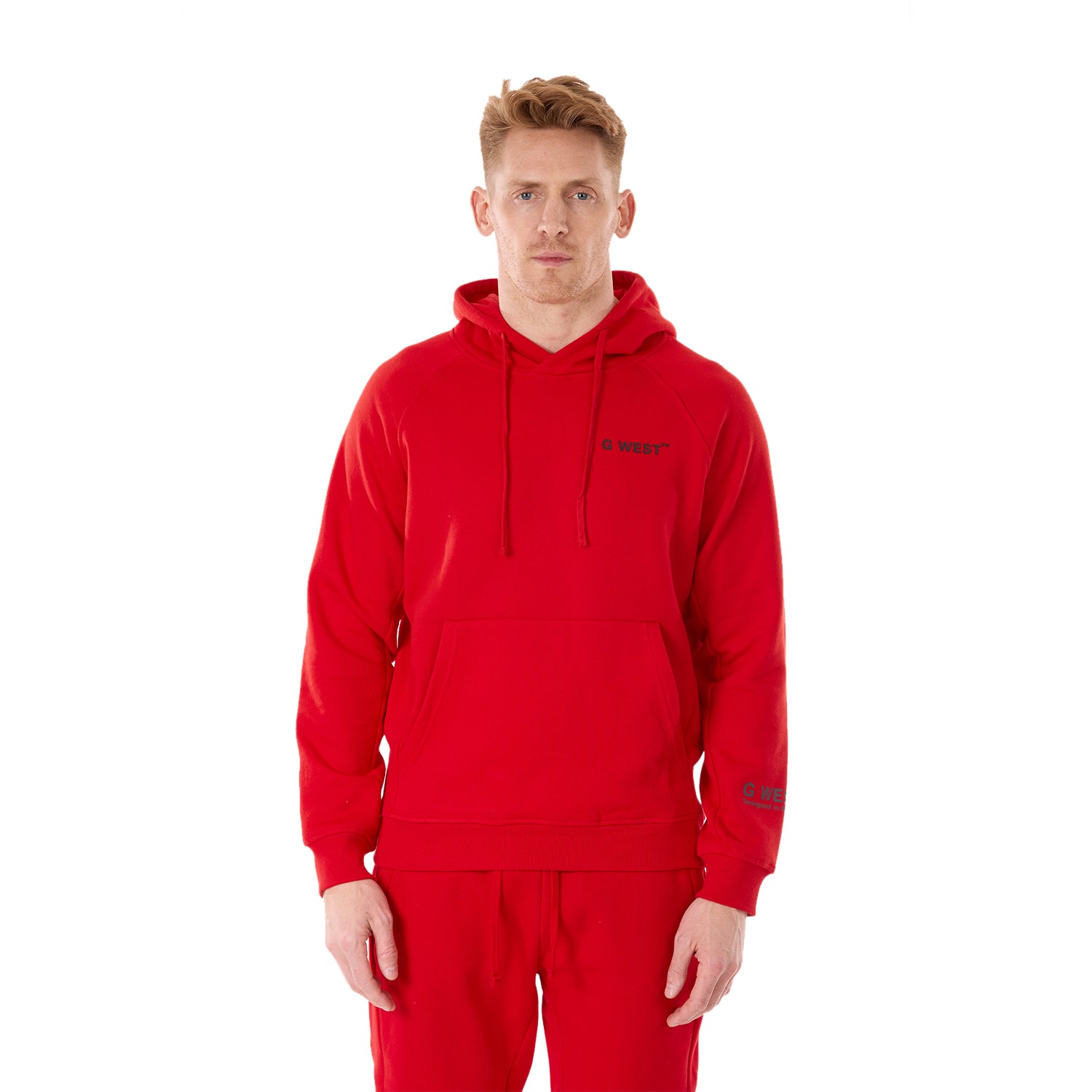 G WEST MENS FLEECE PULLOVER HOODIE - RACING RED