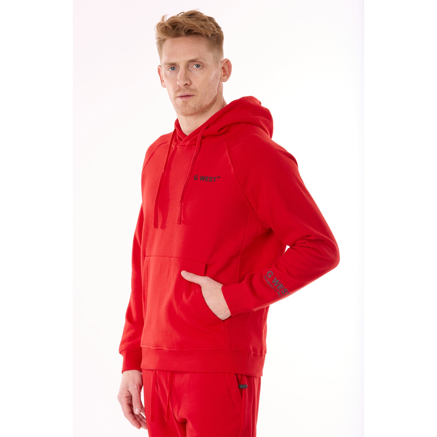 G WEST MENS FLEECE PULLOVER HOODIE - RACING RED