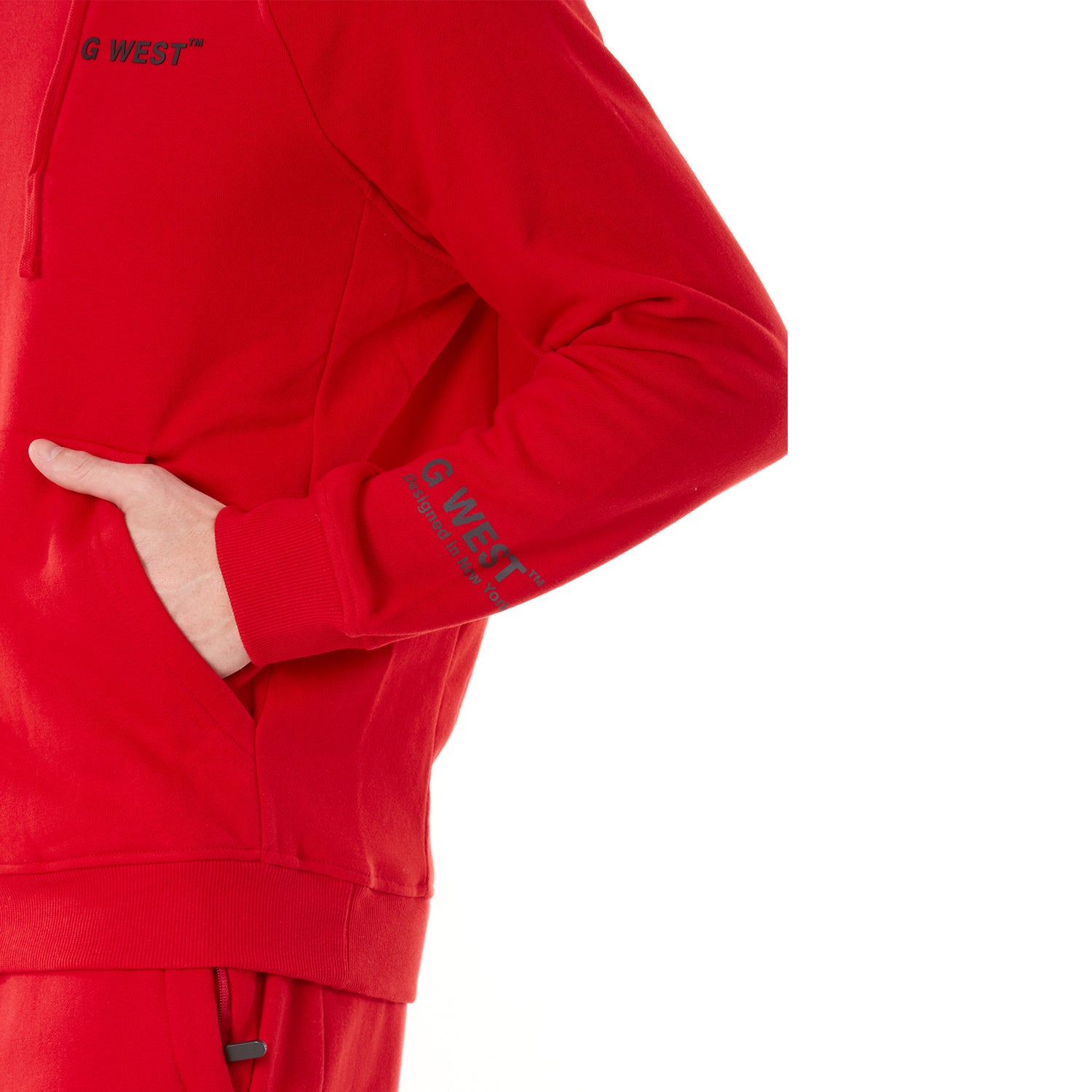 G WEST MENS FLEECE PULLOVER HOODIE - RACING RED