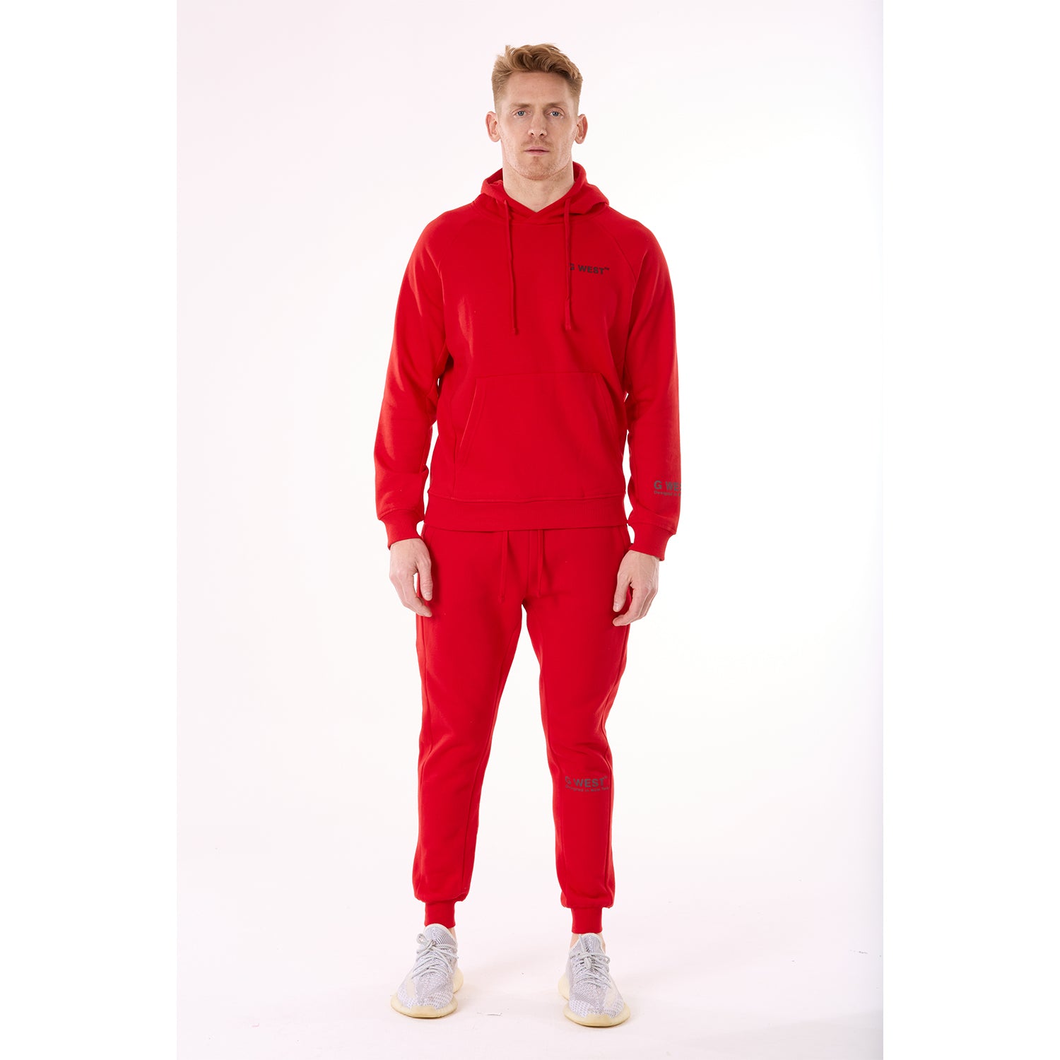 G WEST MENS FLEECE PULLOVER HOODIE - RACING RED
