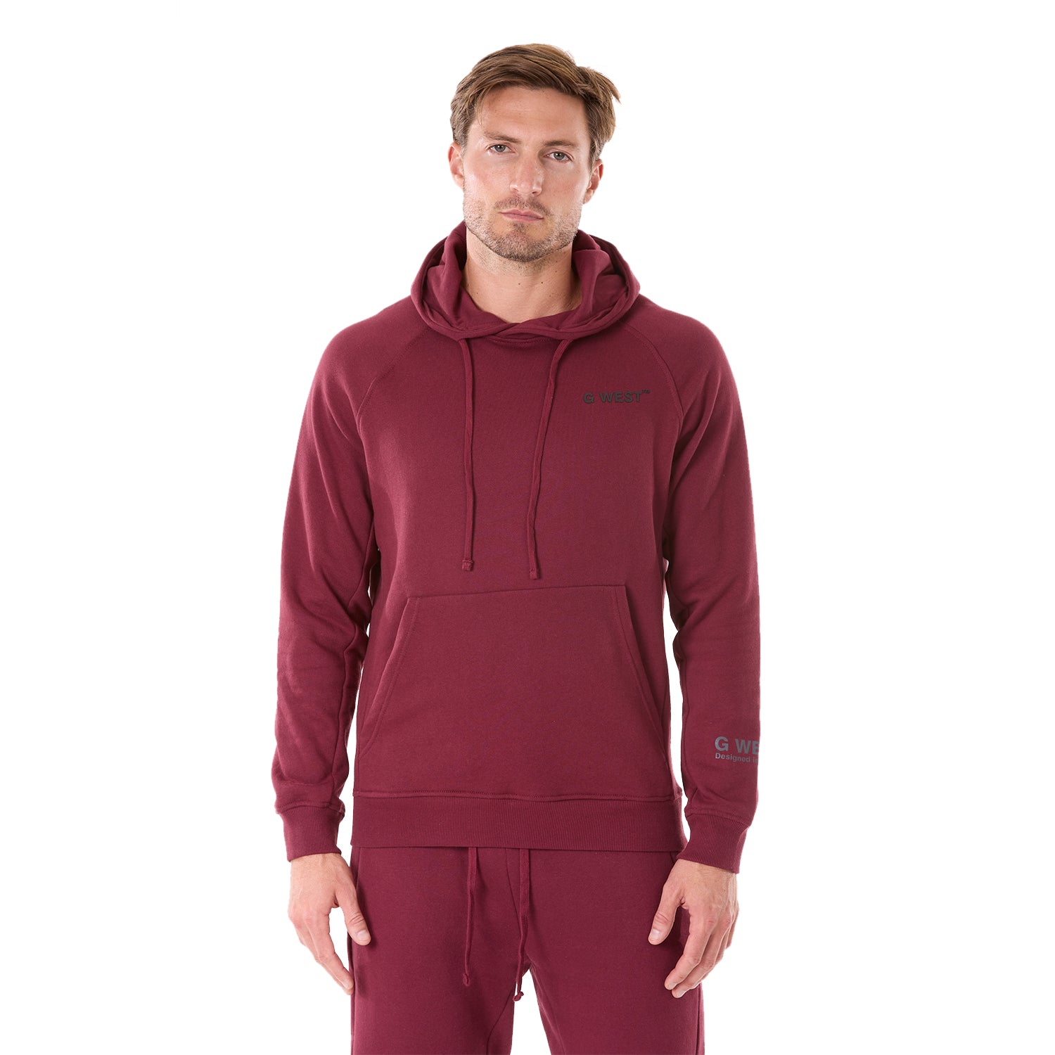 G WEST MENS FLEECE PULLOVER HOODIE - BURGUNDY