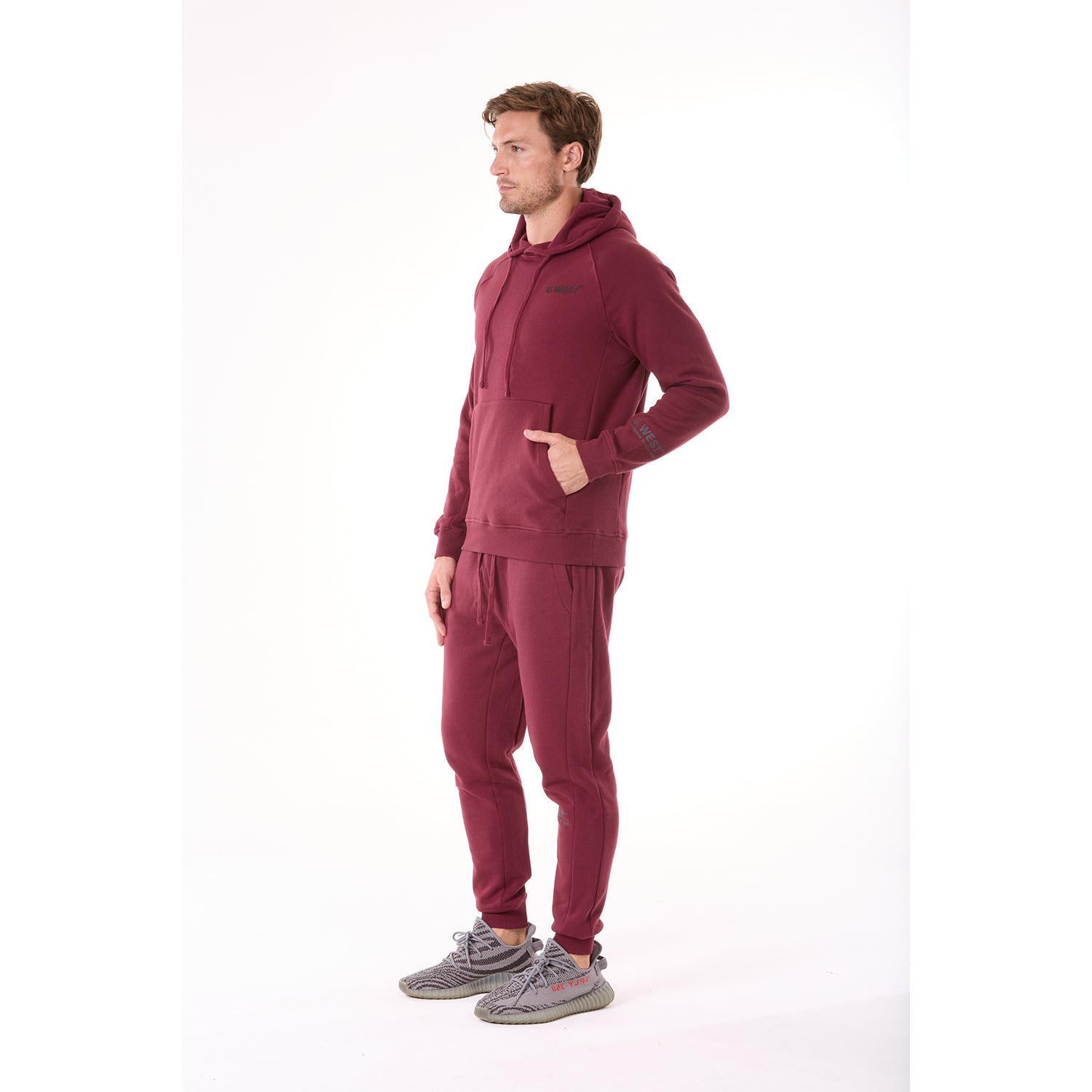 G WEST MENS FLEECE PULLOVER HOODIE - BURGUNDY