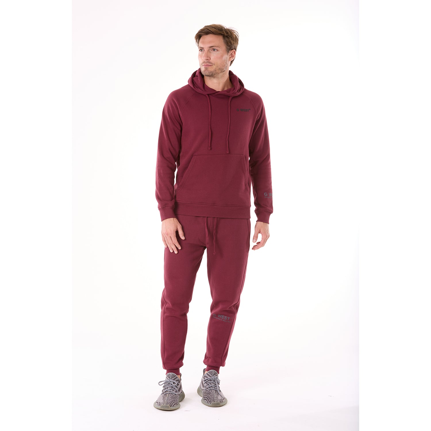 G WEST MENS FLEECE PULLOVER HOODIE - BURGUNDY