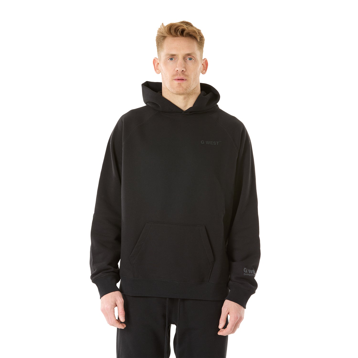 G WEST MENS LIFESTYLE PREMIUM PULLOVER HOODIE - JET BLACK