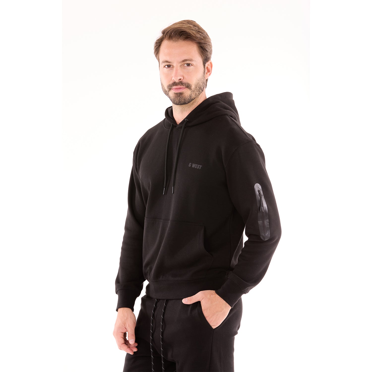 G WEST MENS FLEECE PULLOVER HOODIE - BLACK
