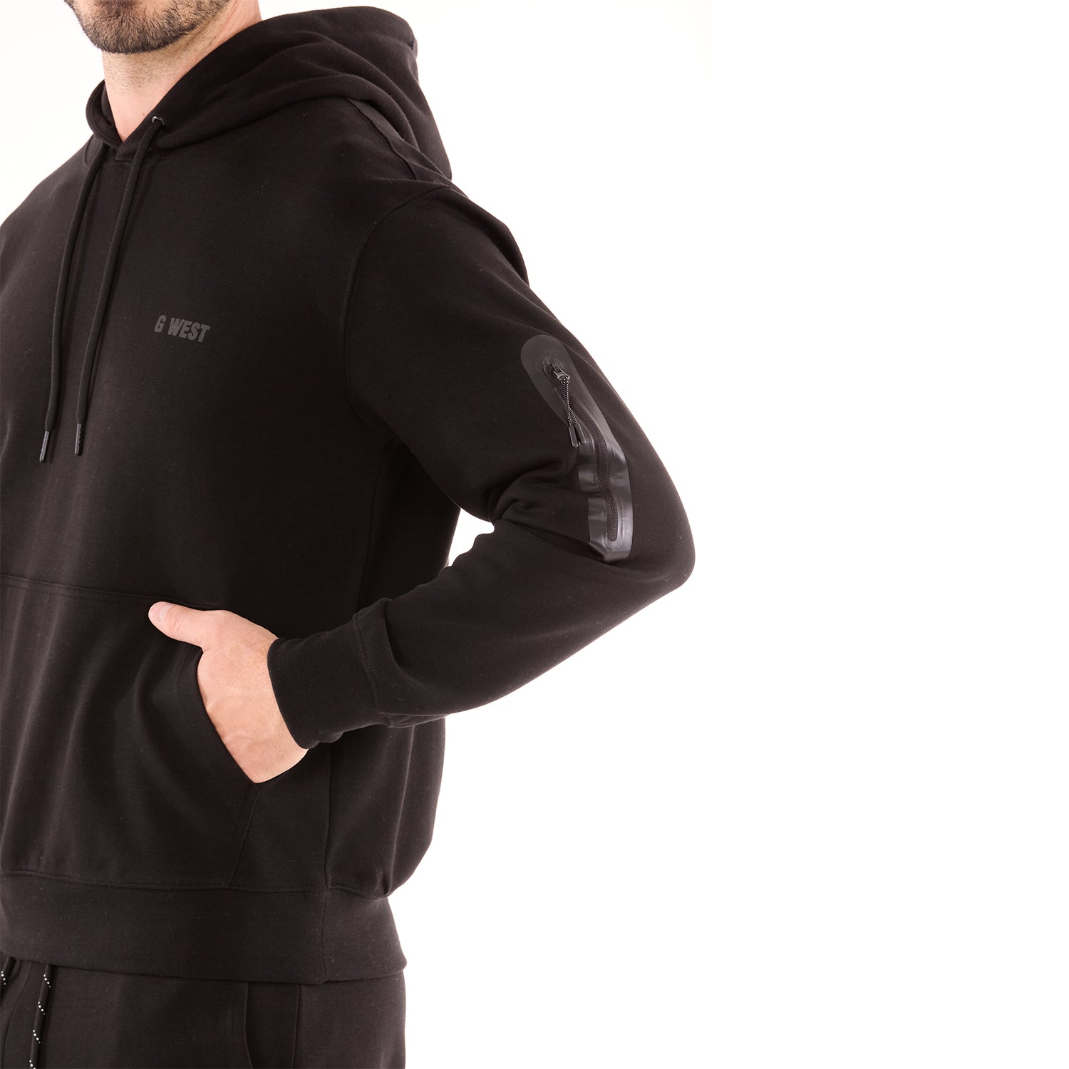 G WEST MENS FLEECE PULLOVER HOODIE - BLACK