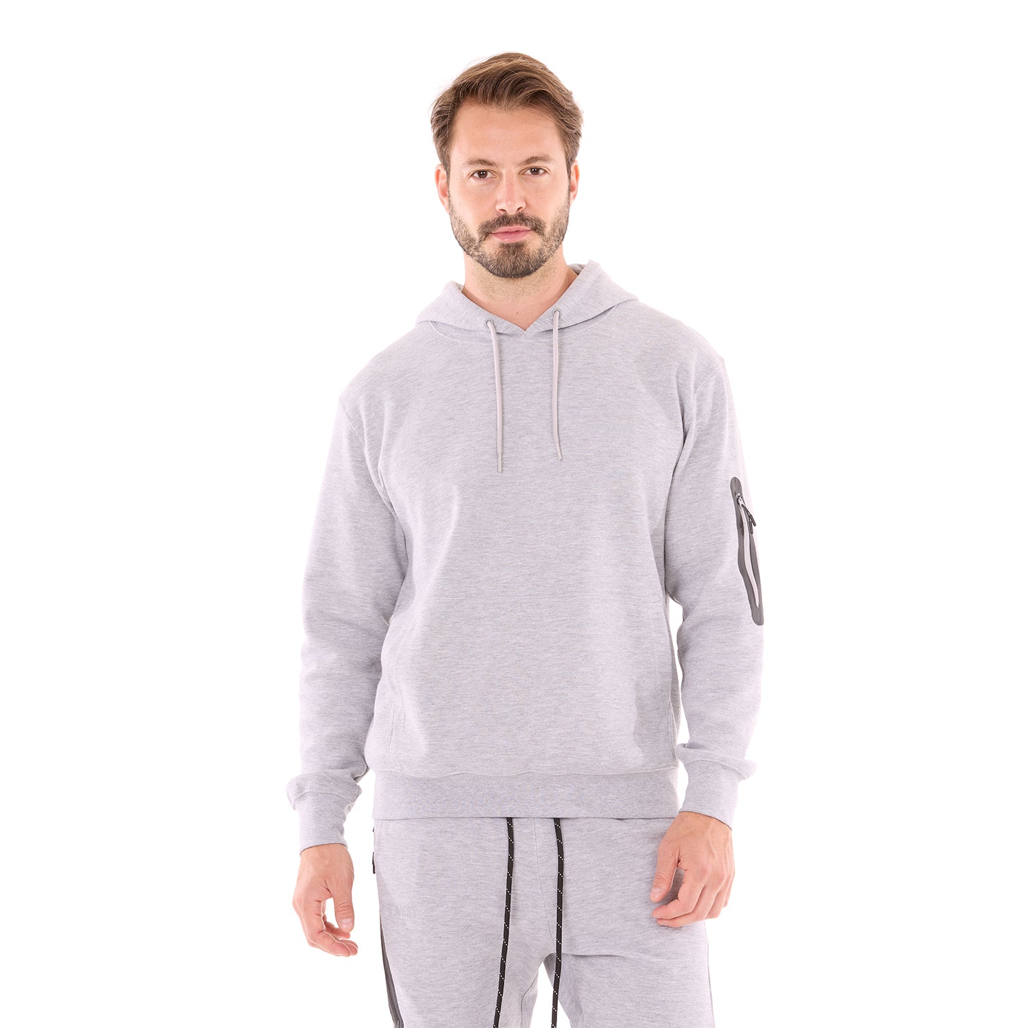 G WEST MENS FLEECE PULLOVER HOODIE - GREY