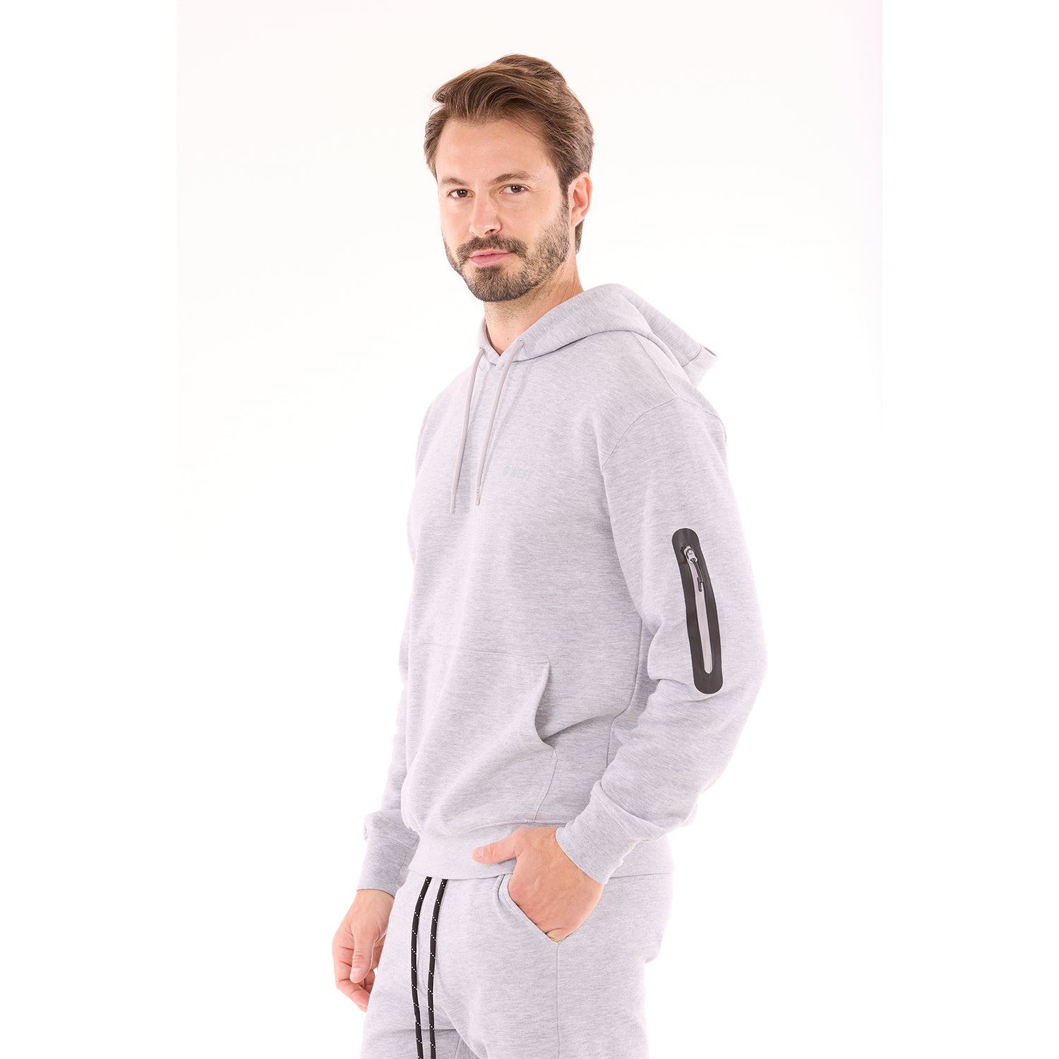 G WEST MENS FLEECE PULLOVER HOODIE - GREY