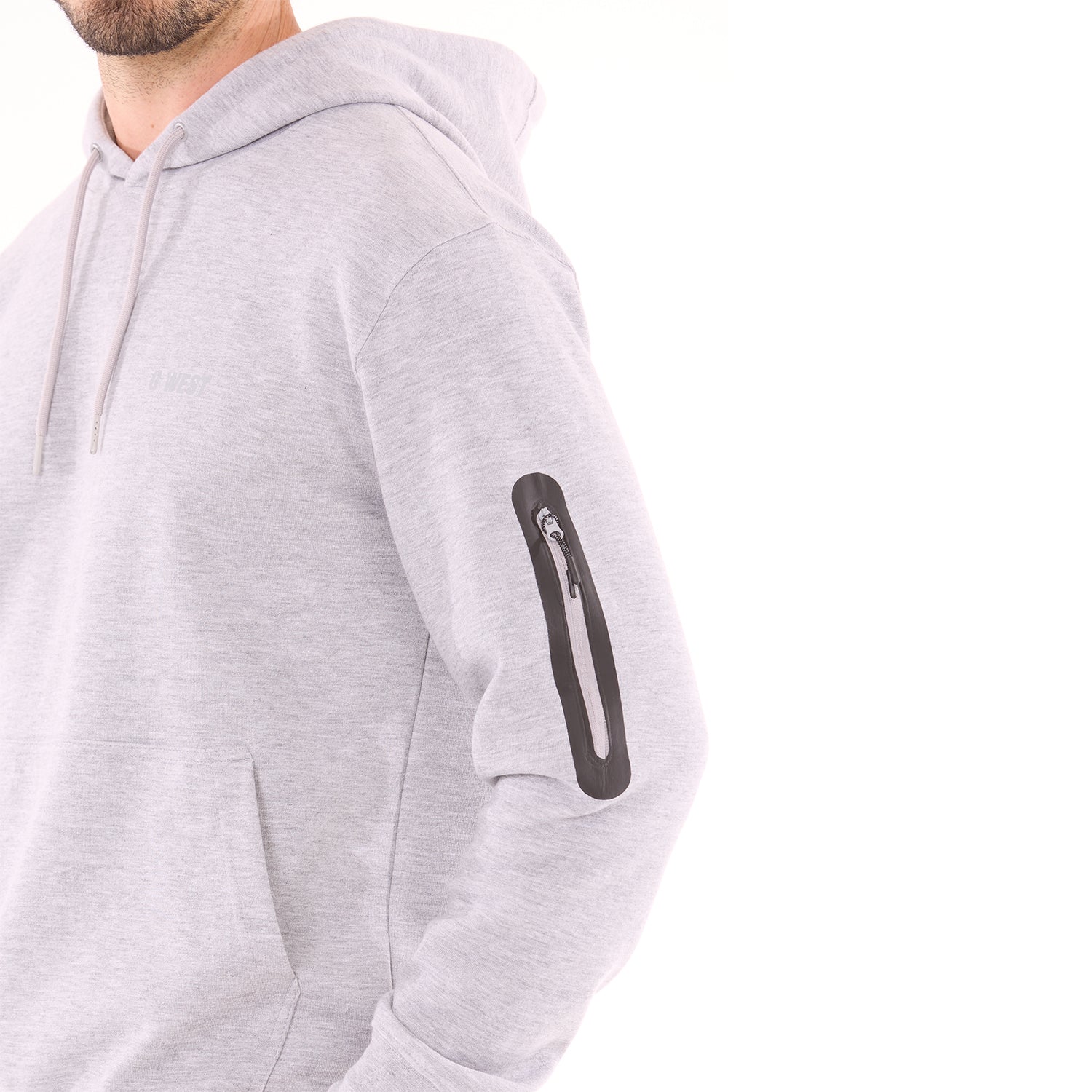 G WEST MENS FLEECE PULLOVER HOODIE - GREY