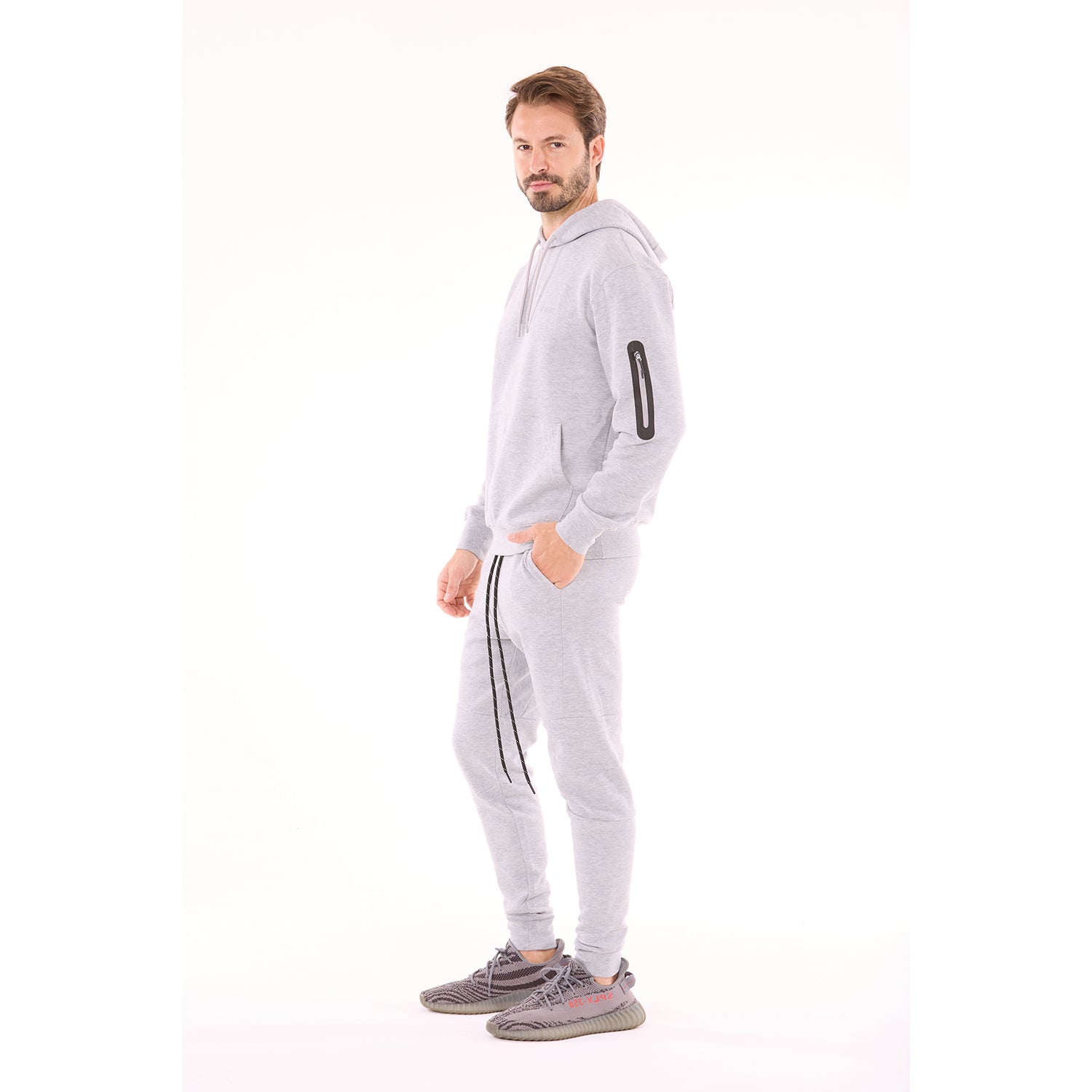 G WEST MENS FLEECE PULLOVER HOODIE - GREY