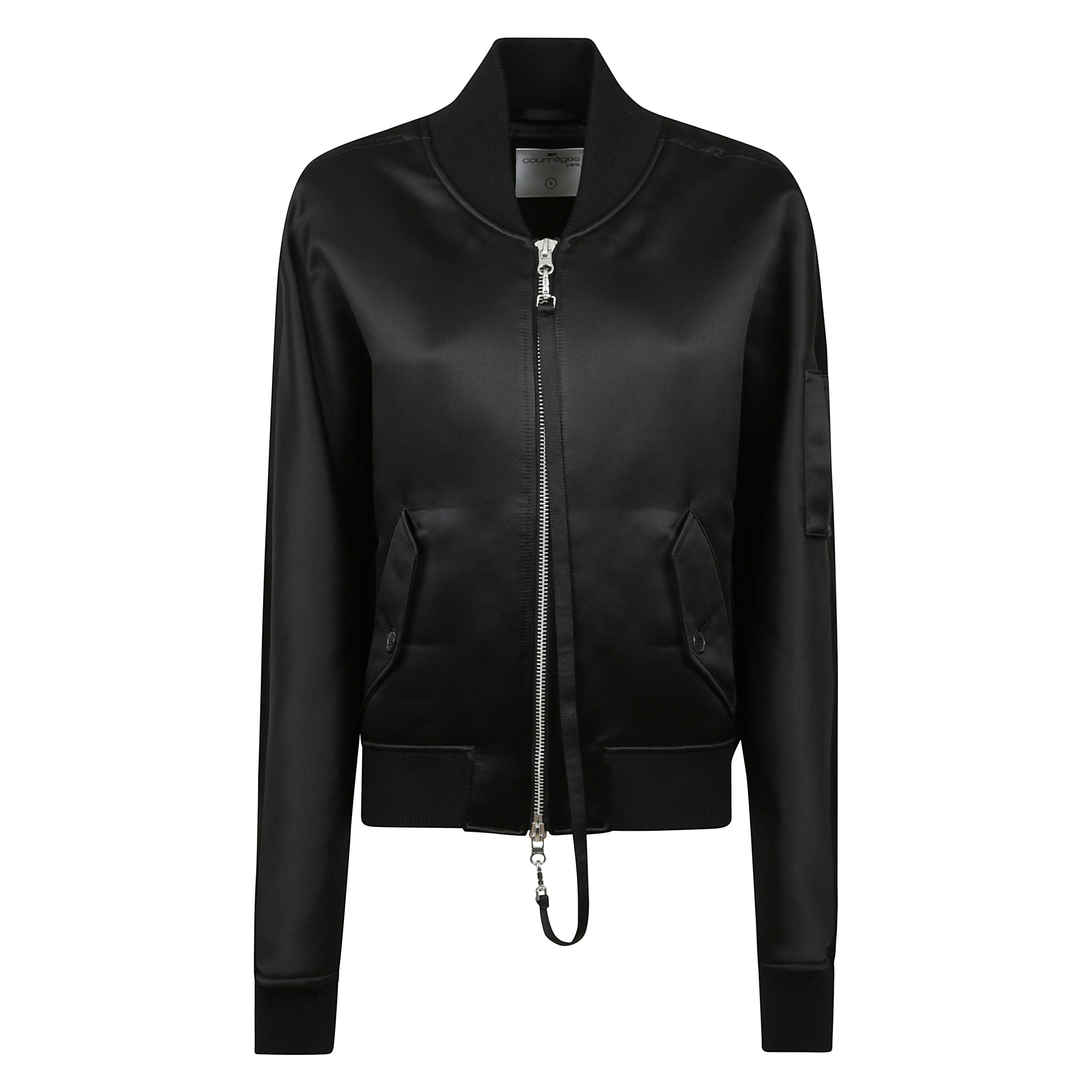 Bomber in satin con applicazione posteriore con logo e chiusura con zip a doppio cursore