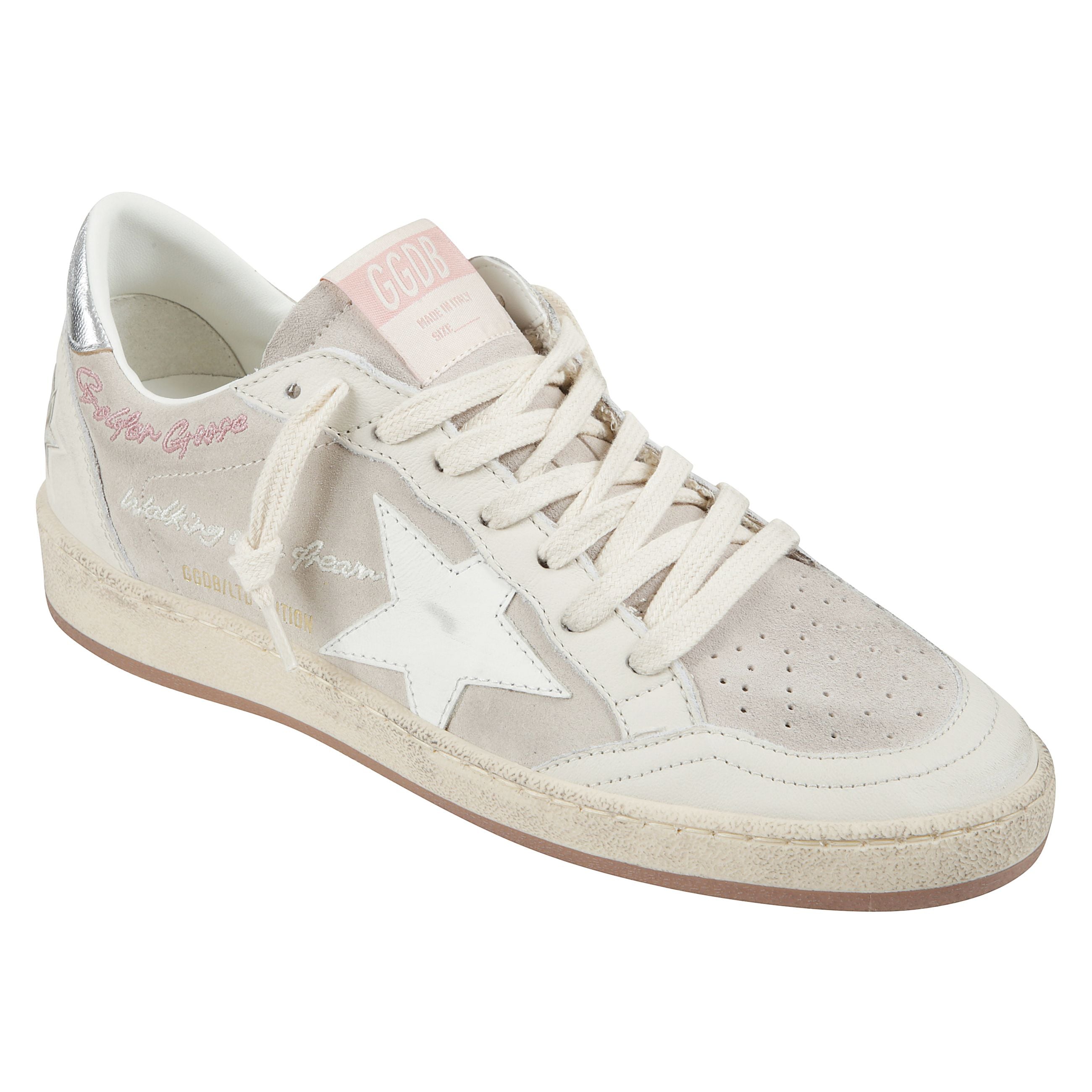 Sneakers ball-star in suede beige con stella bianca e tallone color platino