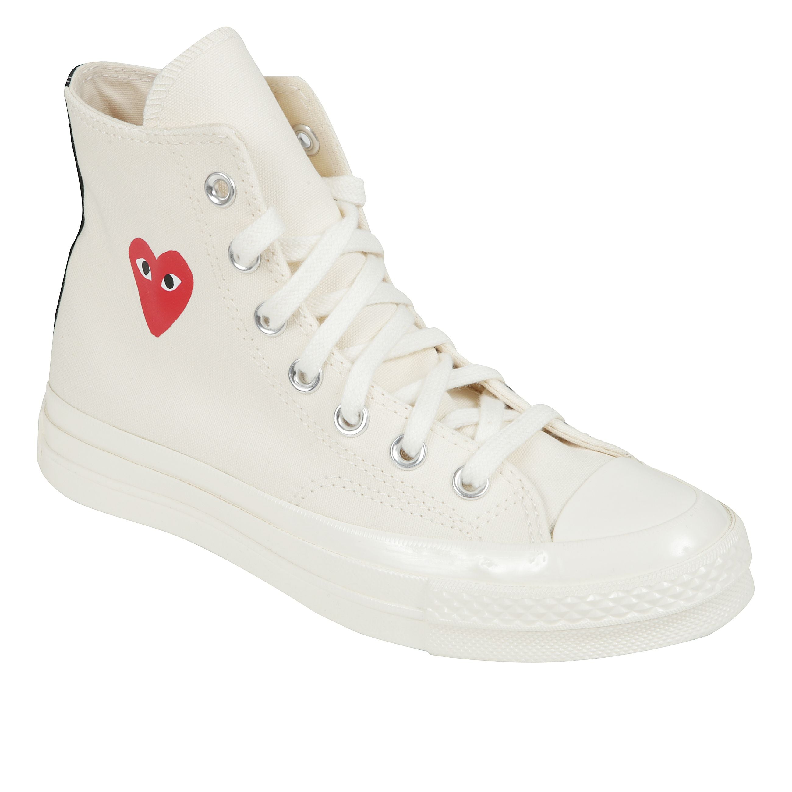 Sneaker alta realizzata in canvas con cuore rosso piccolo, suola in gomma vulcanizzata e rinforzo sul tallone