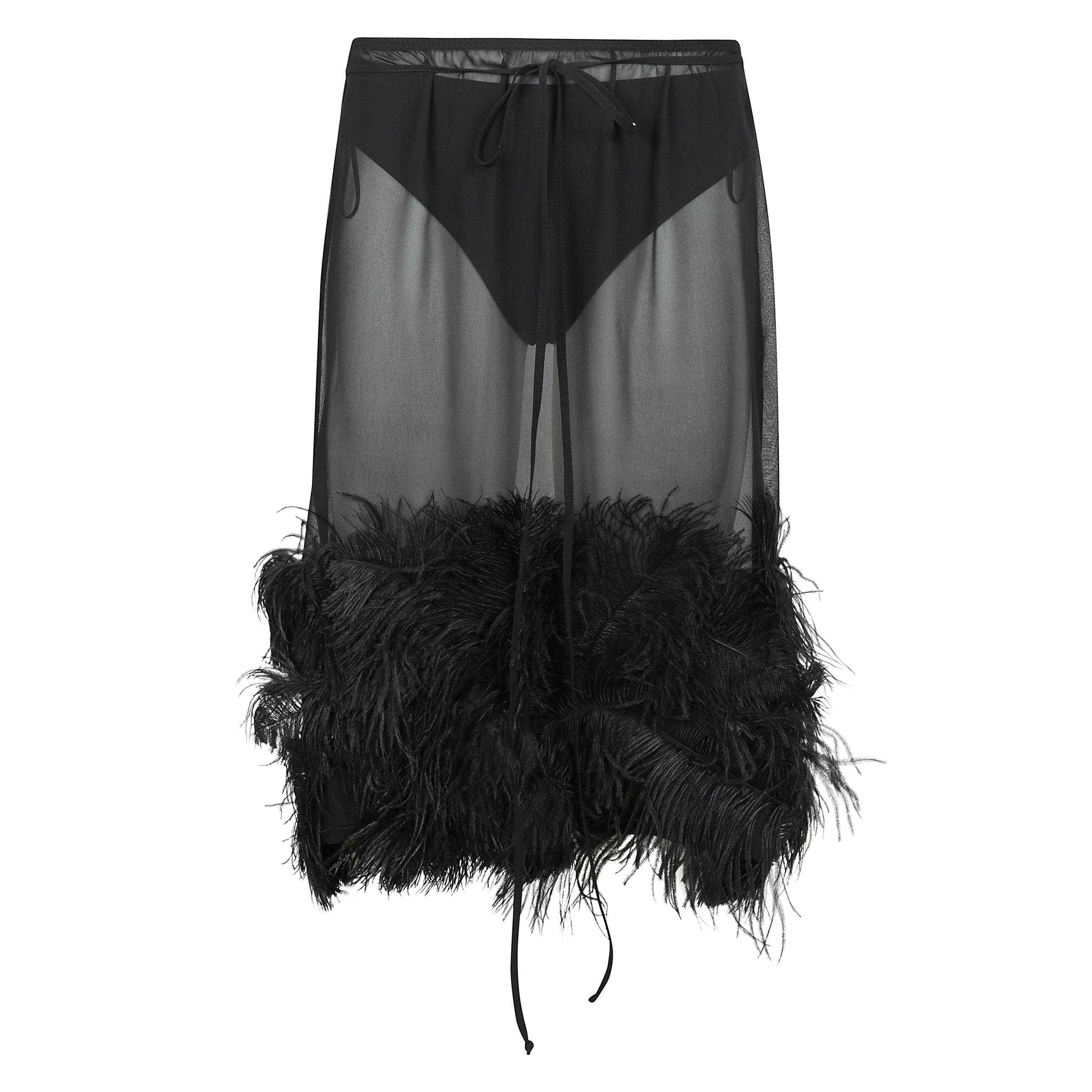 Gonna midi con piume con design semitrasparente