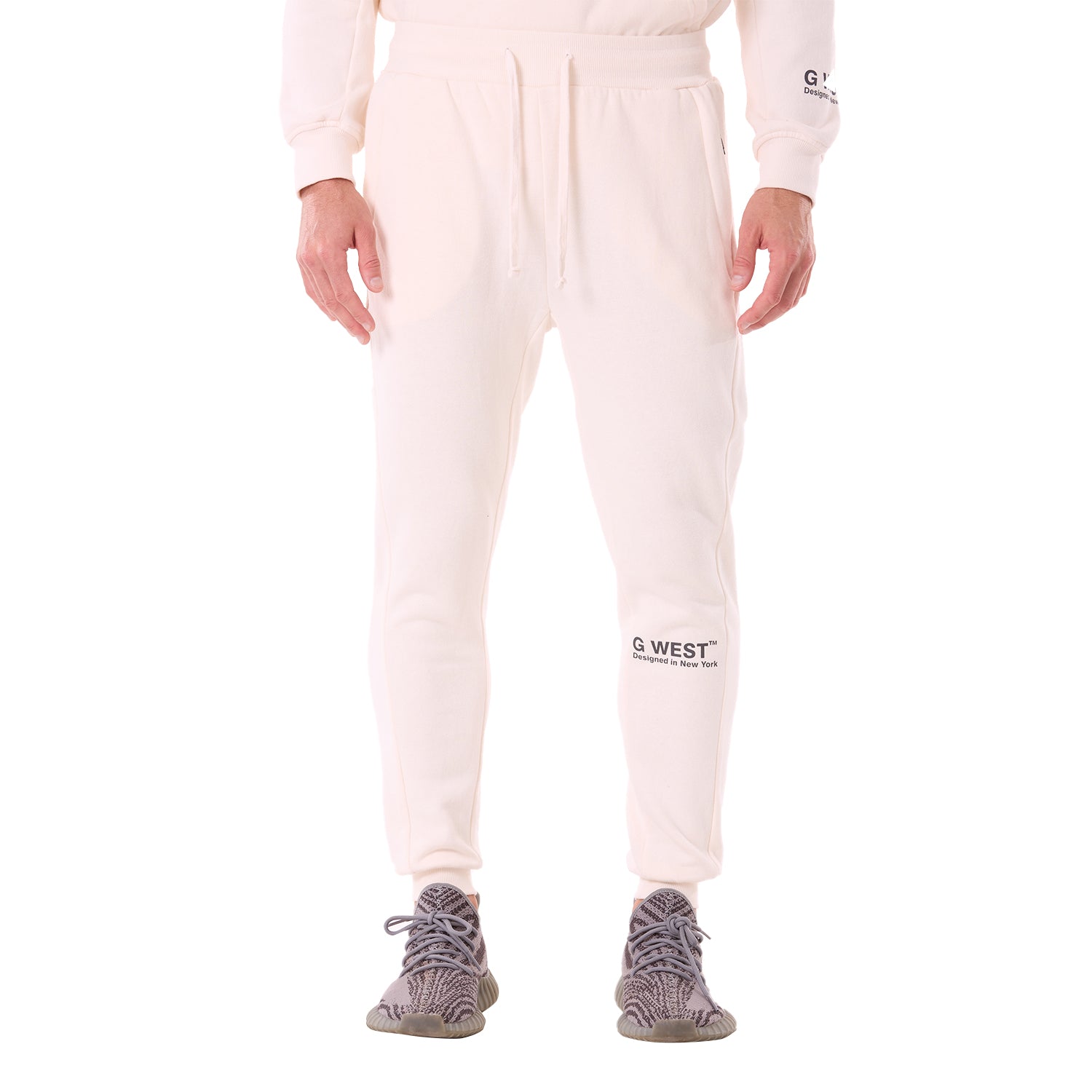 G WEST MENS FLEECE JOGGER PANTS - WHISPER WHITE