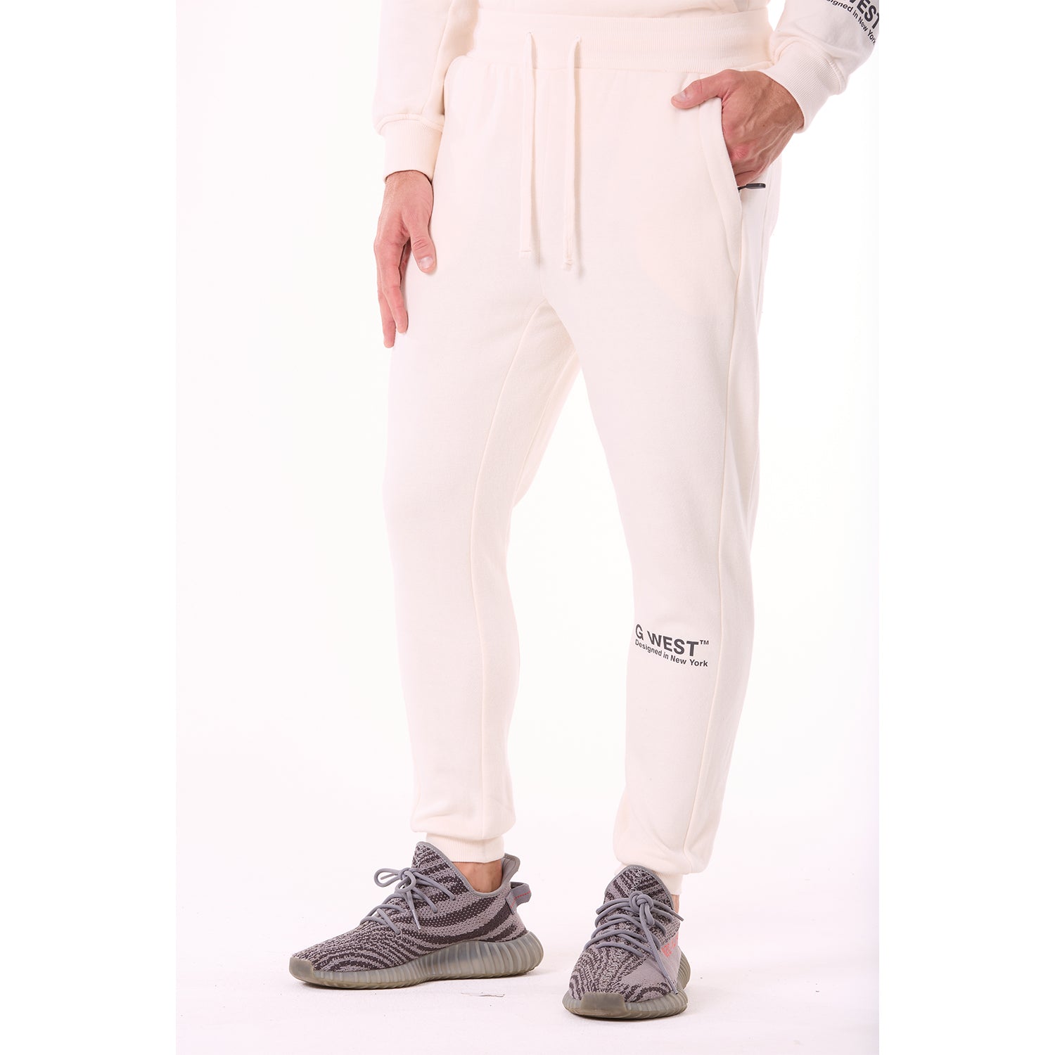 G WEST MENS FLEECE JOGGER PANTS - WHISPER WHITE