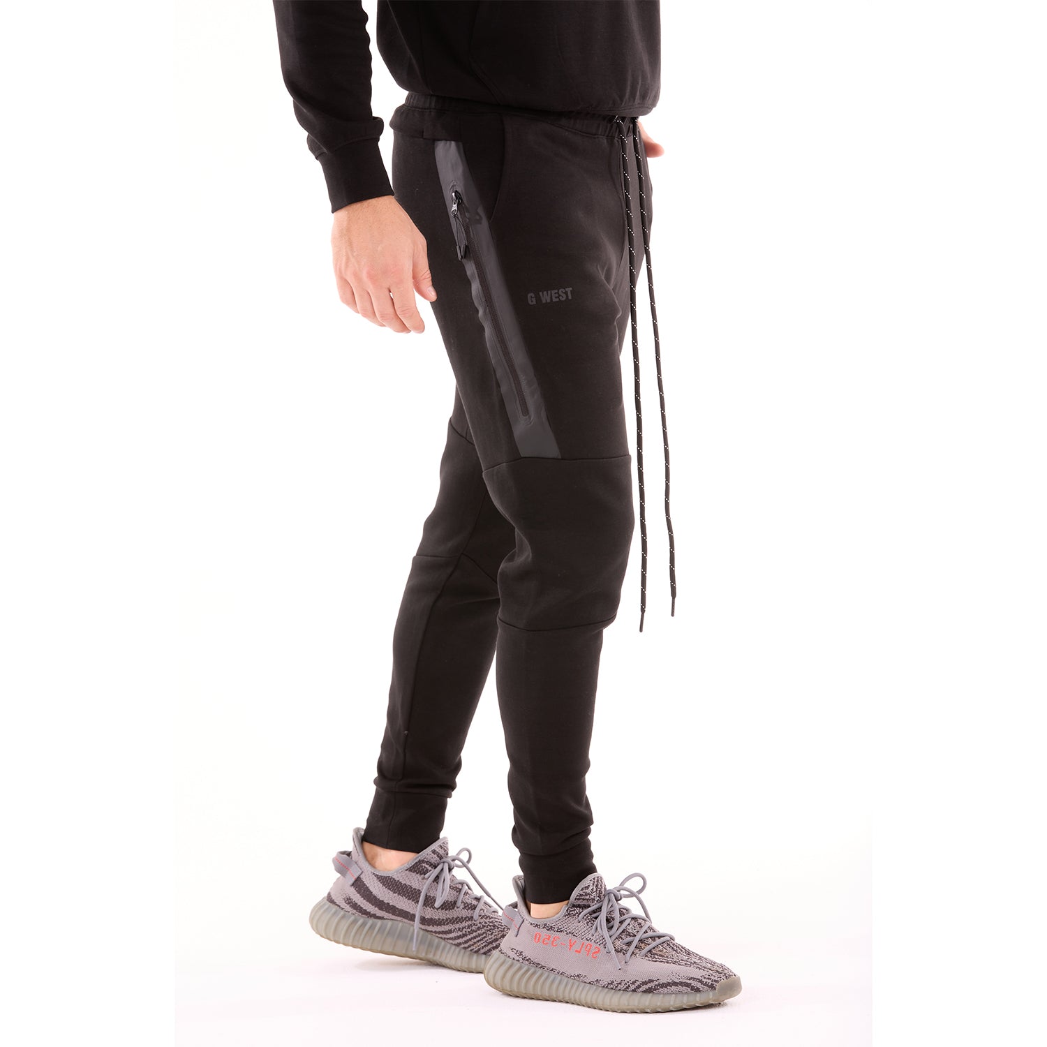 G WEST MENS FLEECE JOGGER PANTS - BLACK