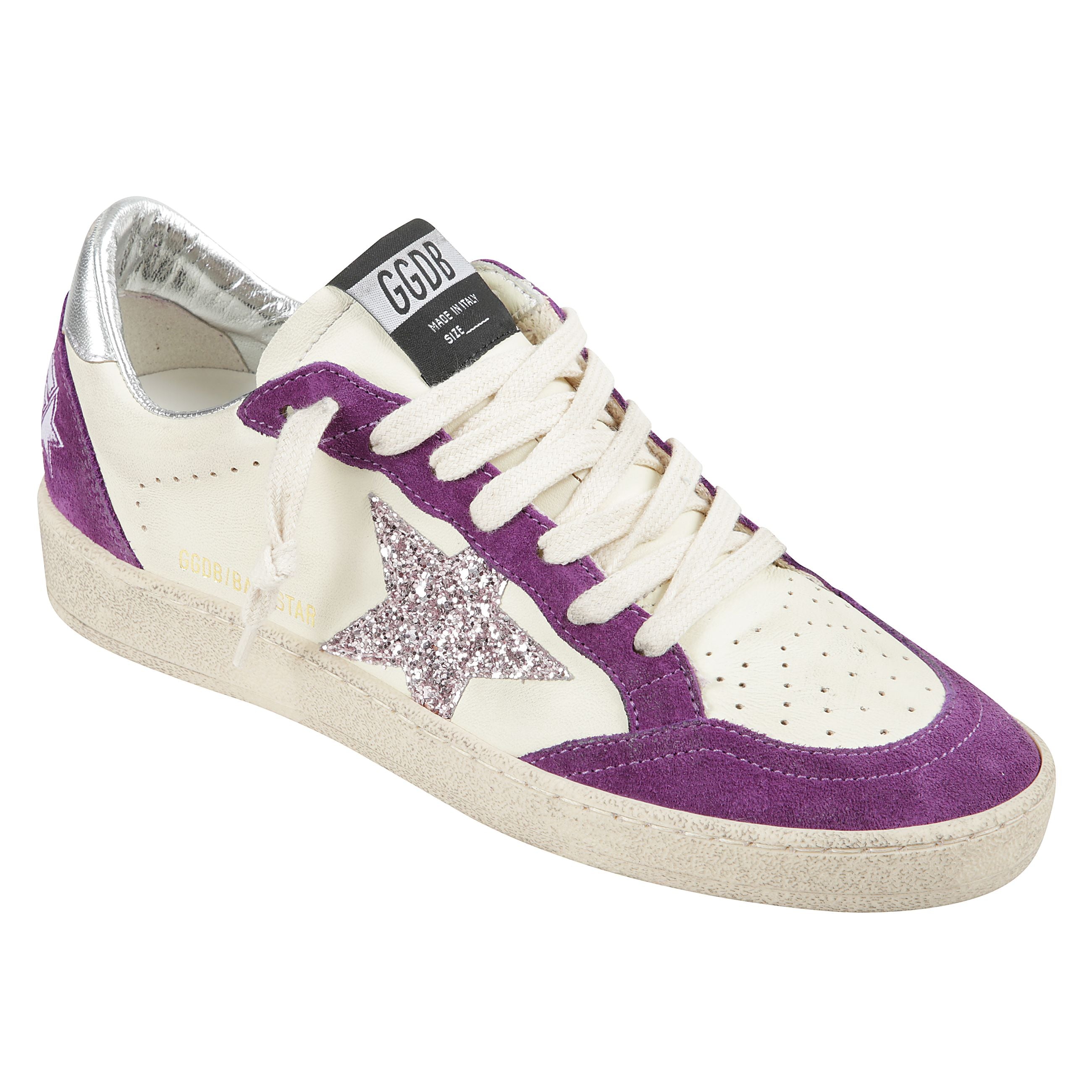Sneakers ball-star in suede viola con stella glitterata