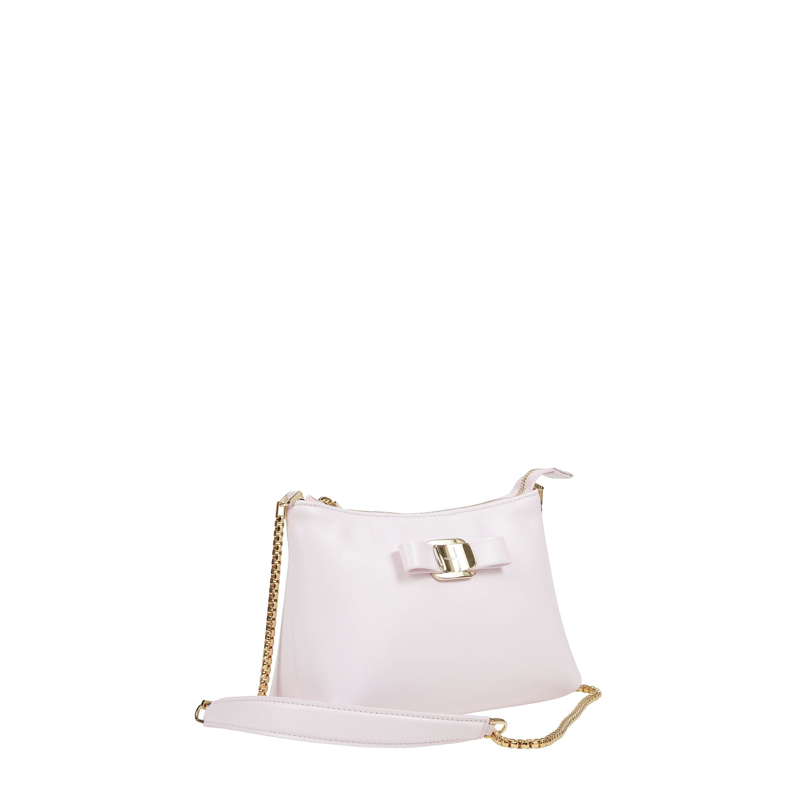 Mini borsa a tracolla, con manico in pelle e tracolla con catena in metallo.