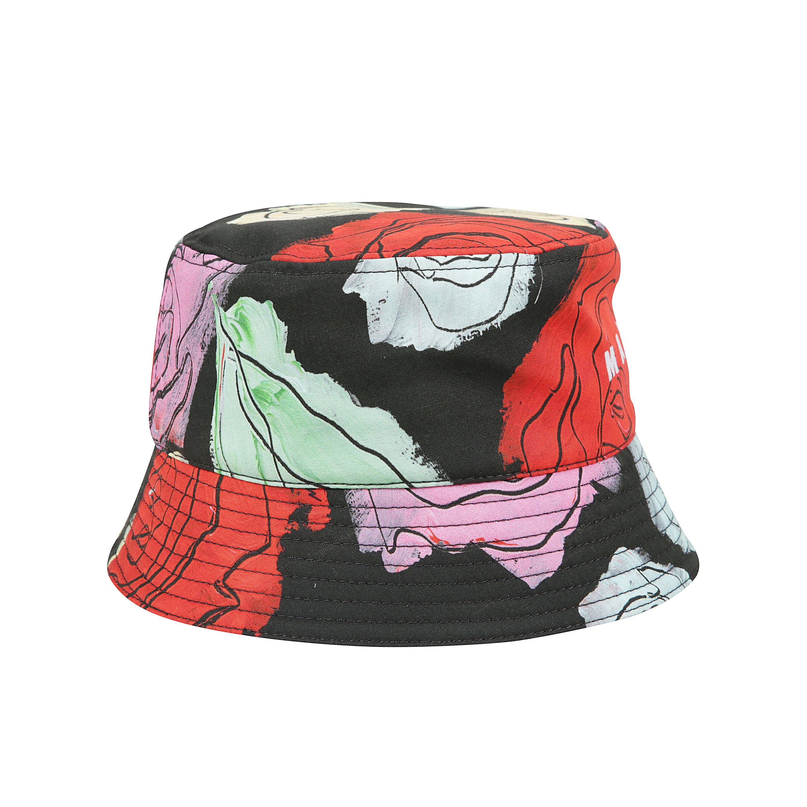 Cappello in cotone a tesa larga bassa con stampa a fiori