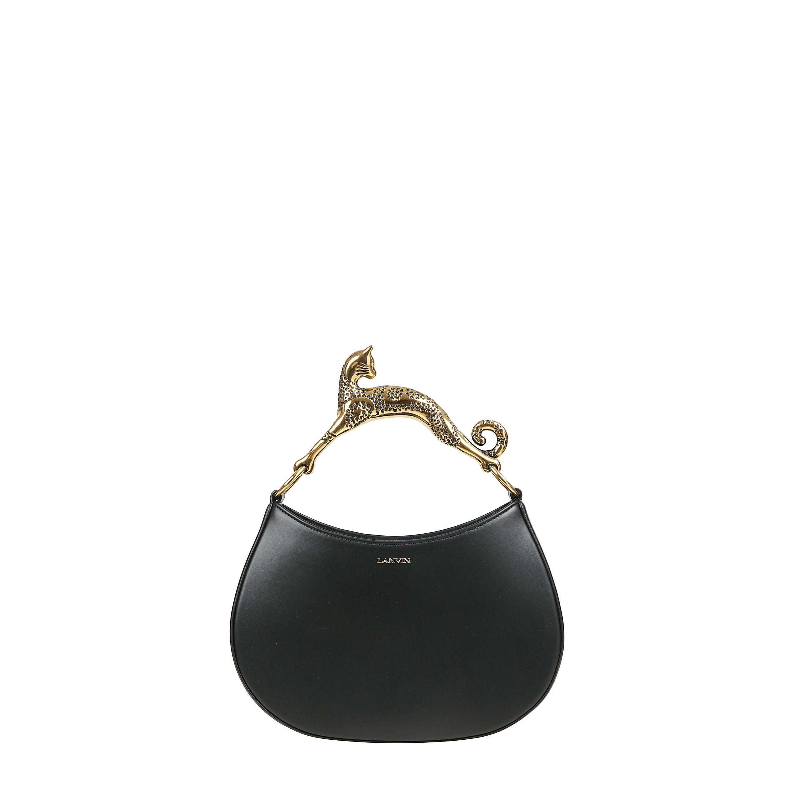 Borsa hobo chat pm in pelle logo lanvin stampato sul davanti, manico scultoreo a forma di gatto, tracolla in pelle regolabile e removibile, chiusura magnetica, tasca interna con zip