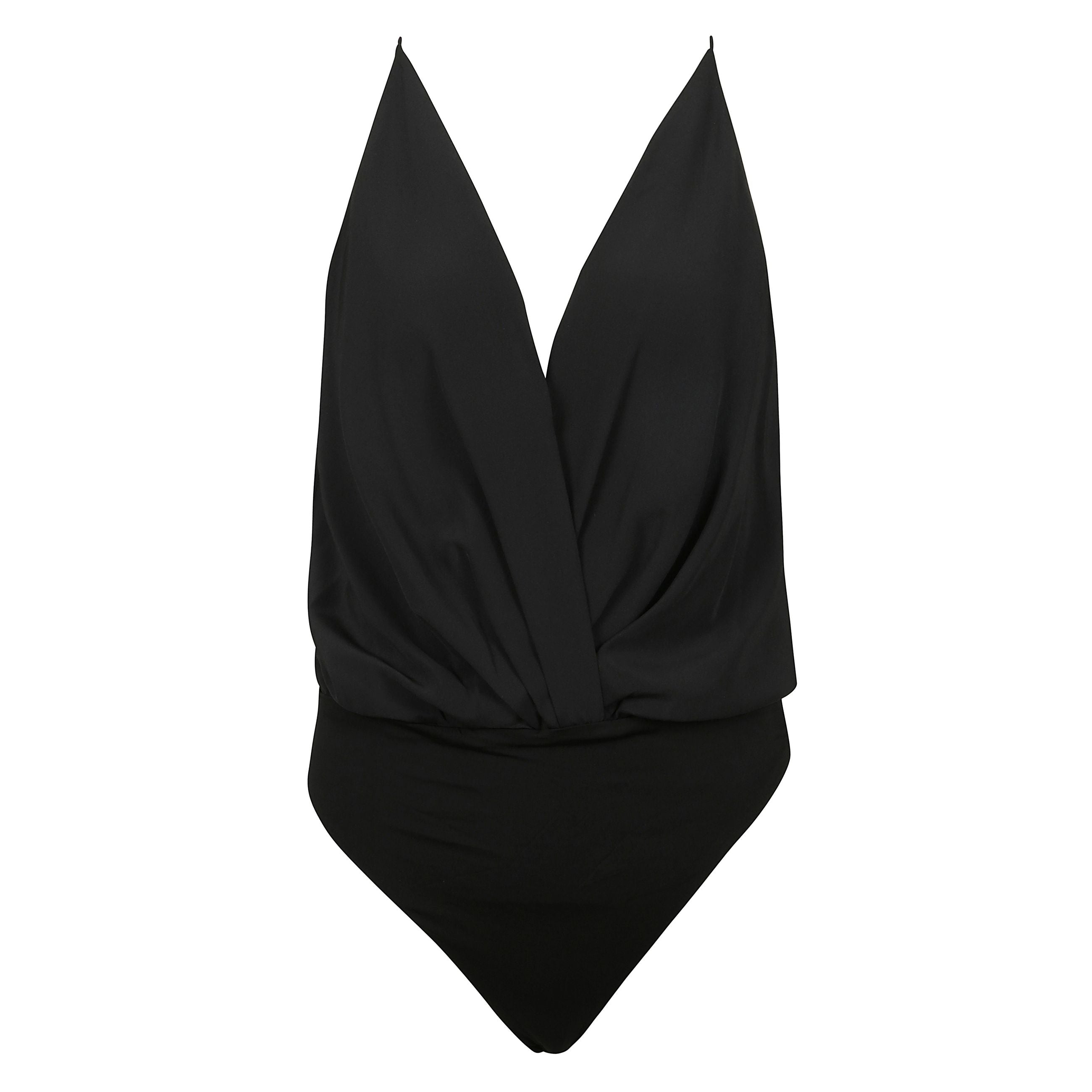 Body shiloh in seta, chiusura nascosta con abbottonatura a pressione, scollo profondo a v e dettagli plissettati