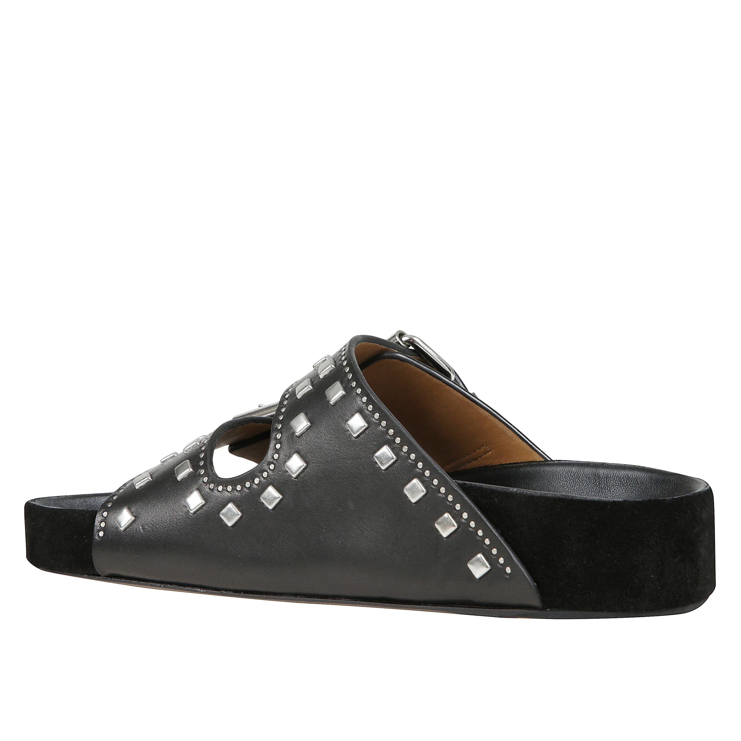 Sandali lennyo in pelle con chiusura con fibbia, dettaglio con borchie e plantare sagomato