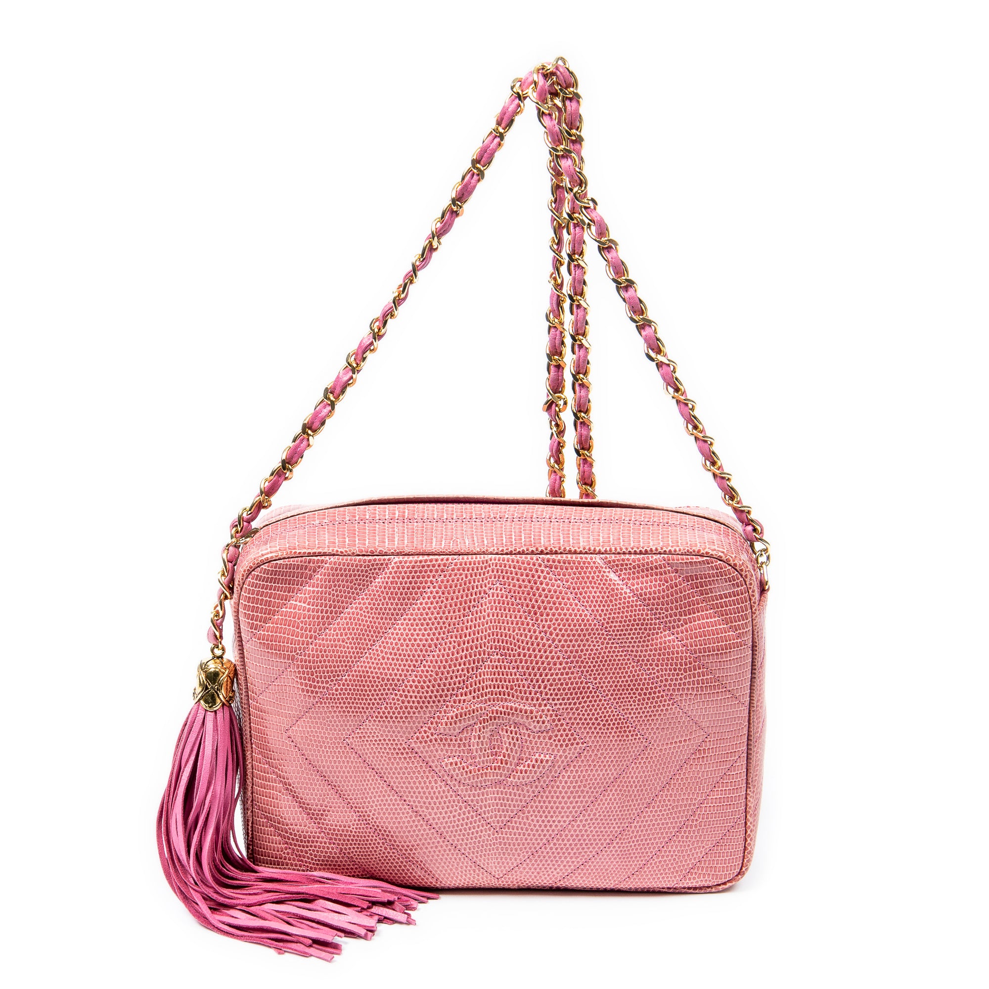 Exceptional Rare Vintage Diamond Lizard Tassel Camera Bag