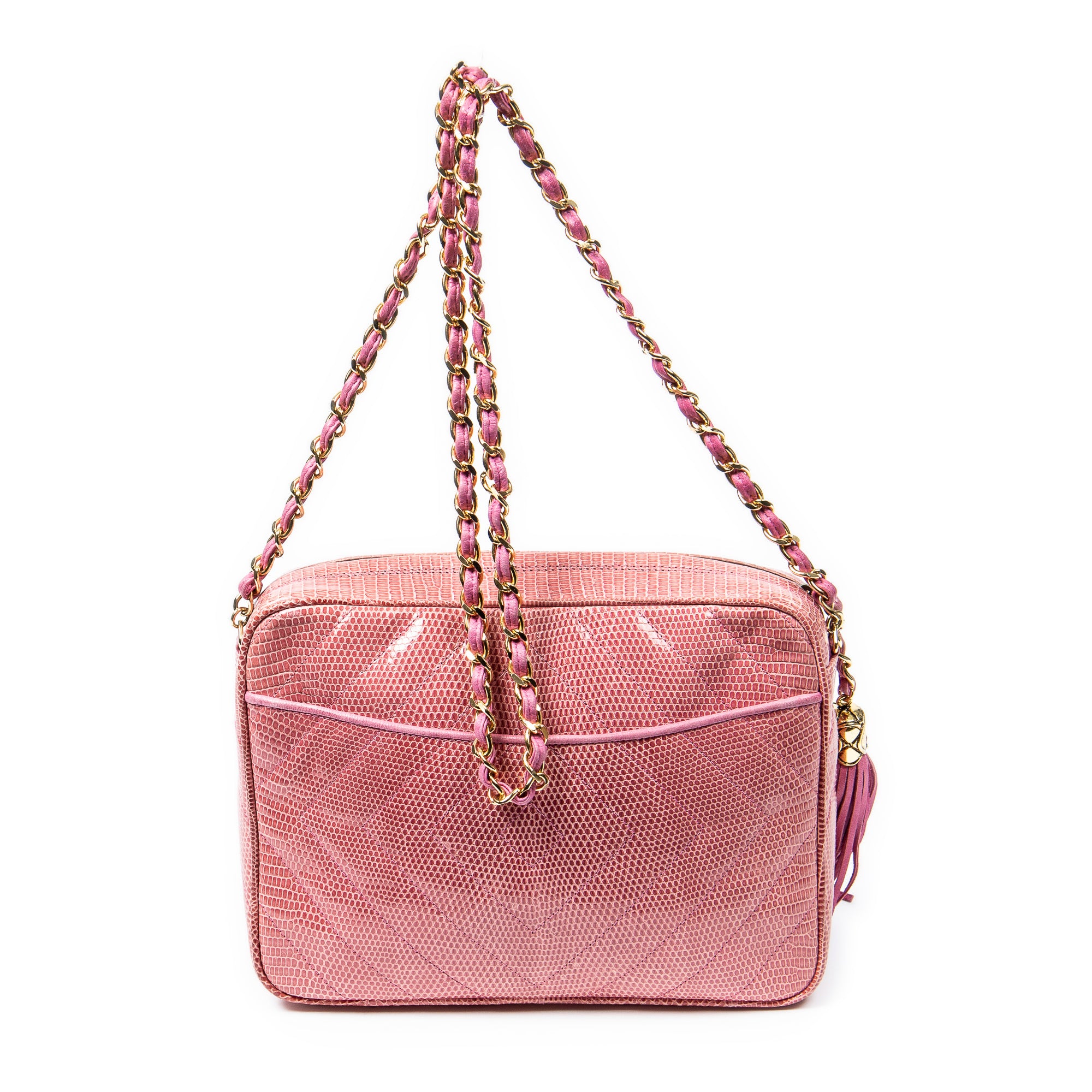 Exceptional Rare Vintage Diamond Lizard Tassel Camera Bag