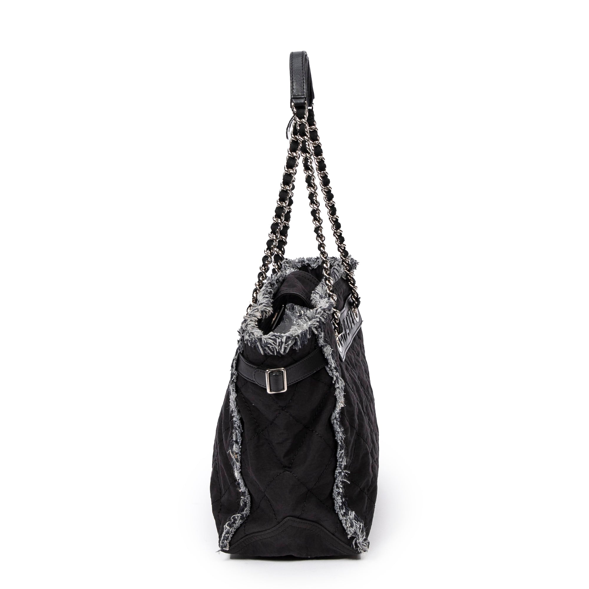 Horizontal Tweed Fringe Chain Tote