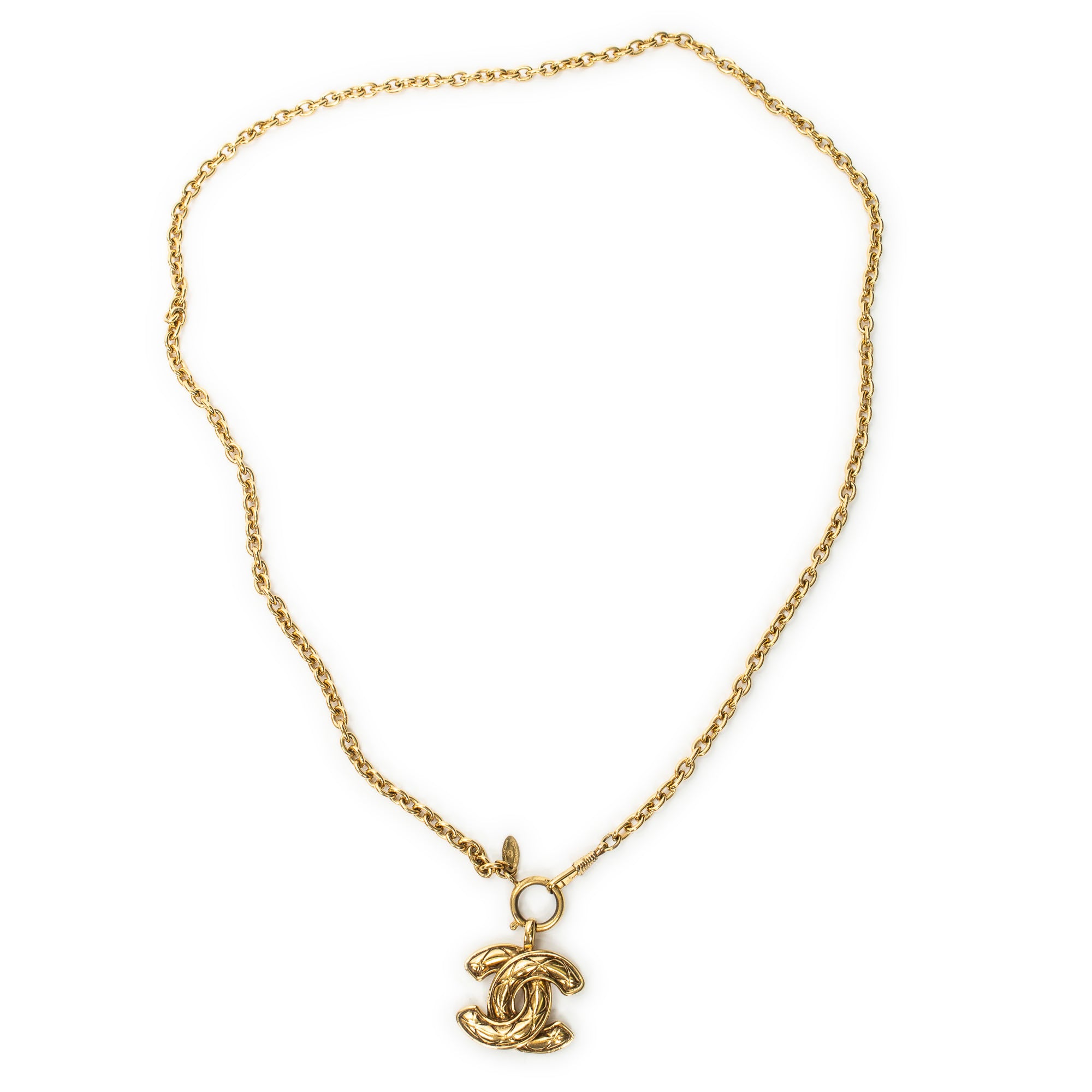 Quilted CC Pendant Chain Necklace