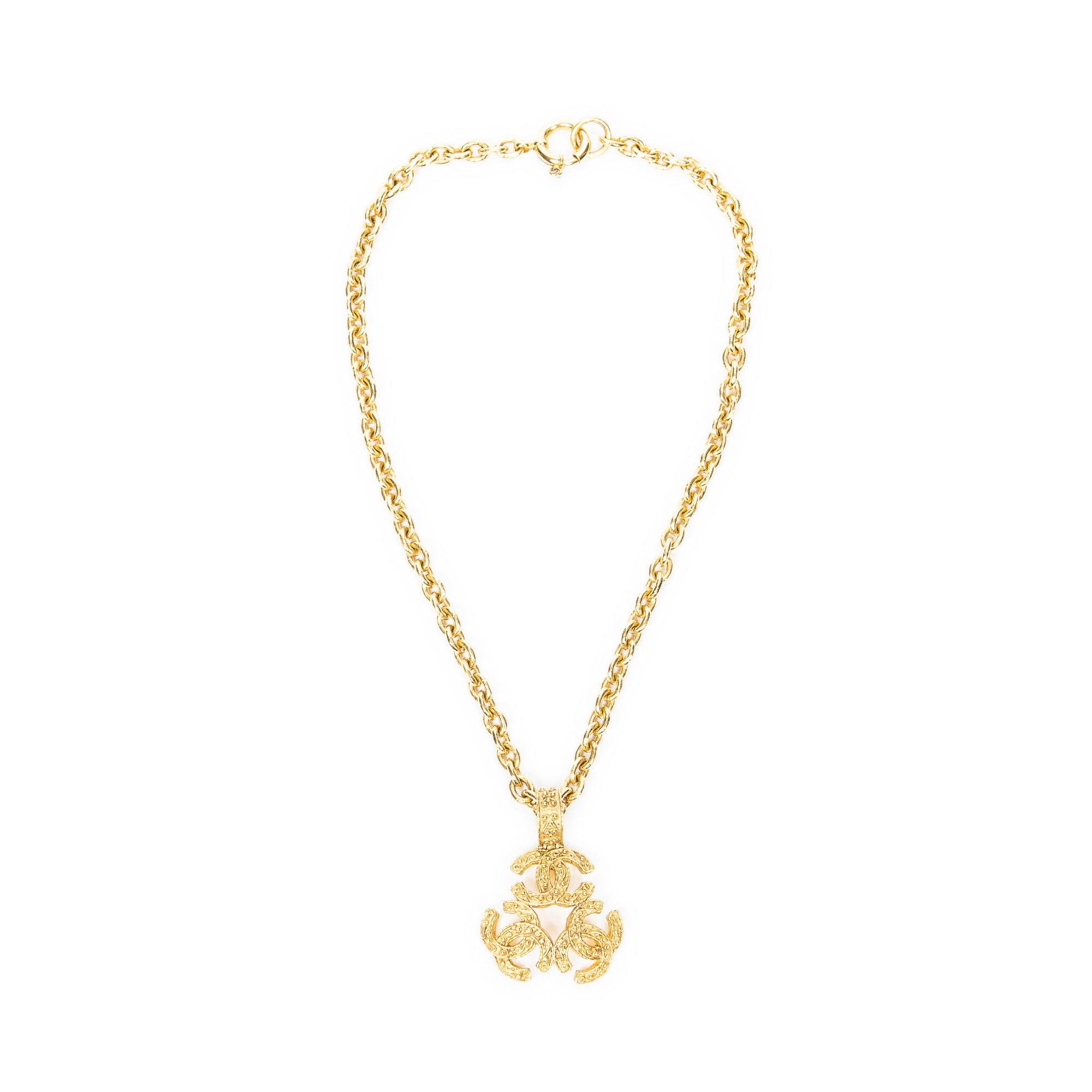 Triple CC Pendant Chain Necklace