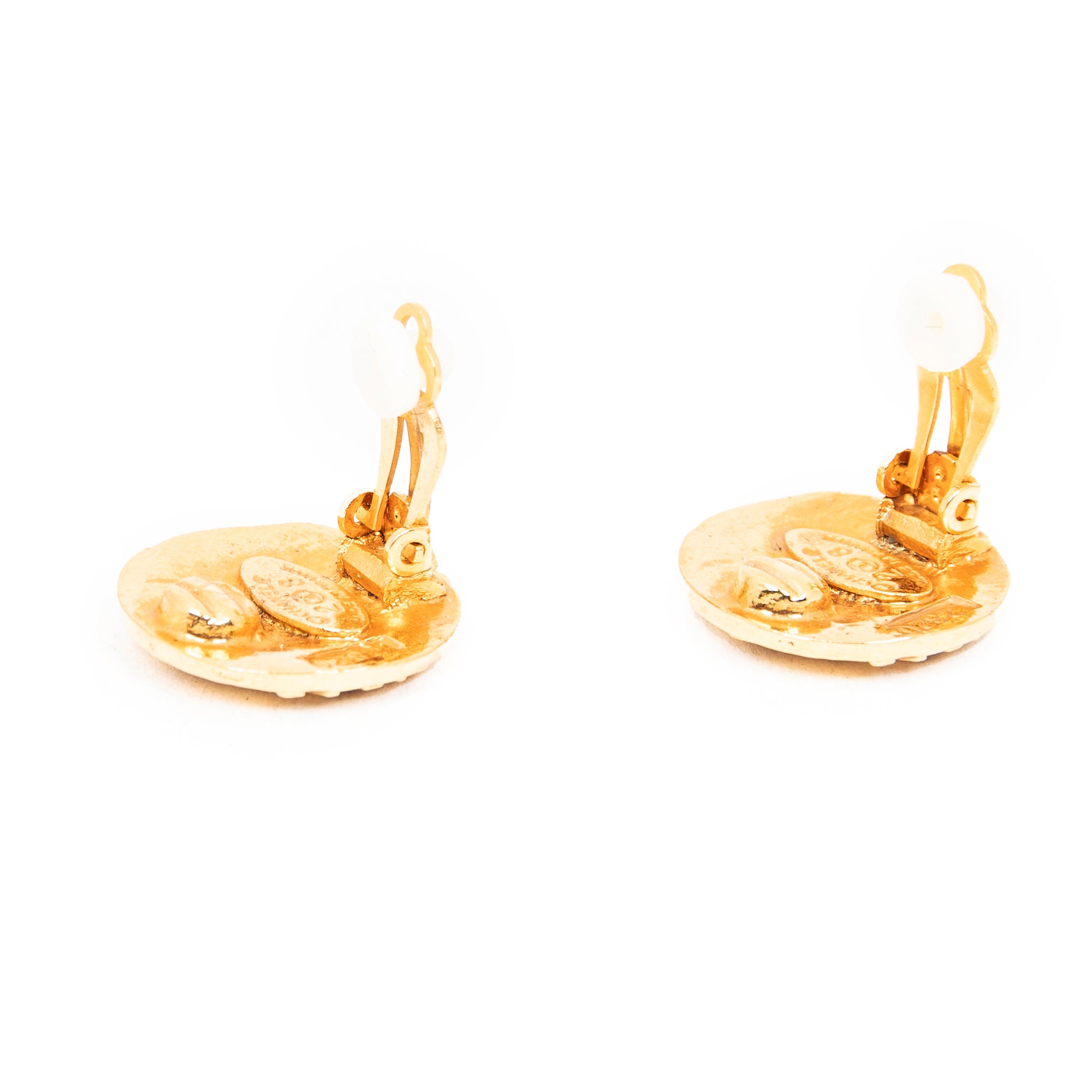 Small CC Round Clip On Earrings