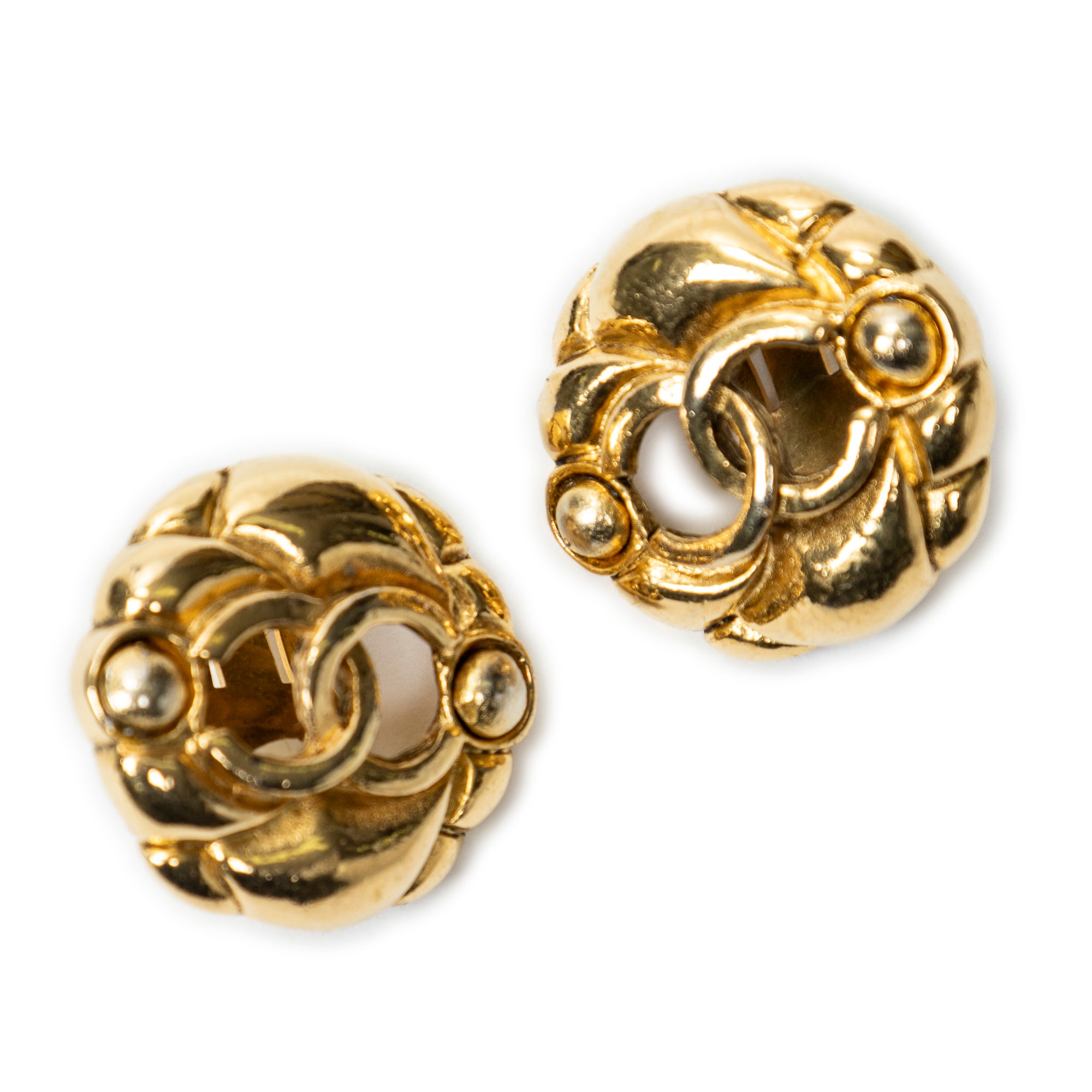 Small CC Round Clip On Earrings