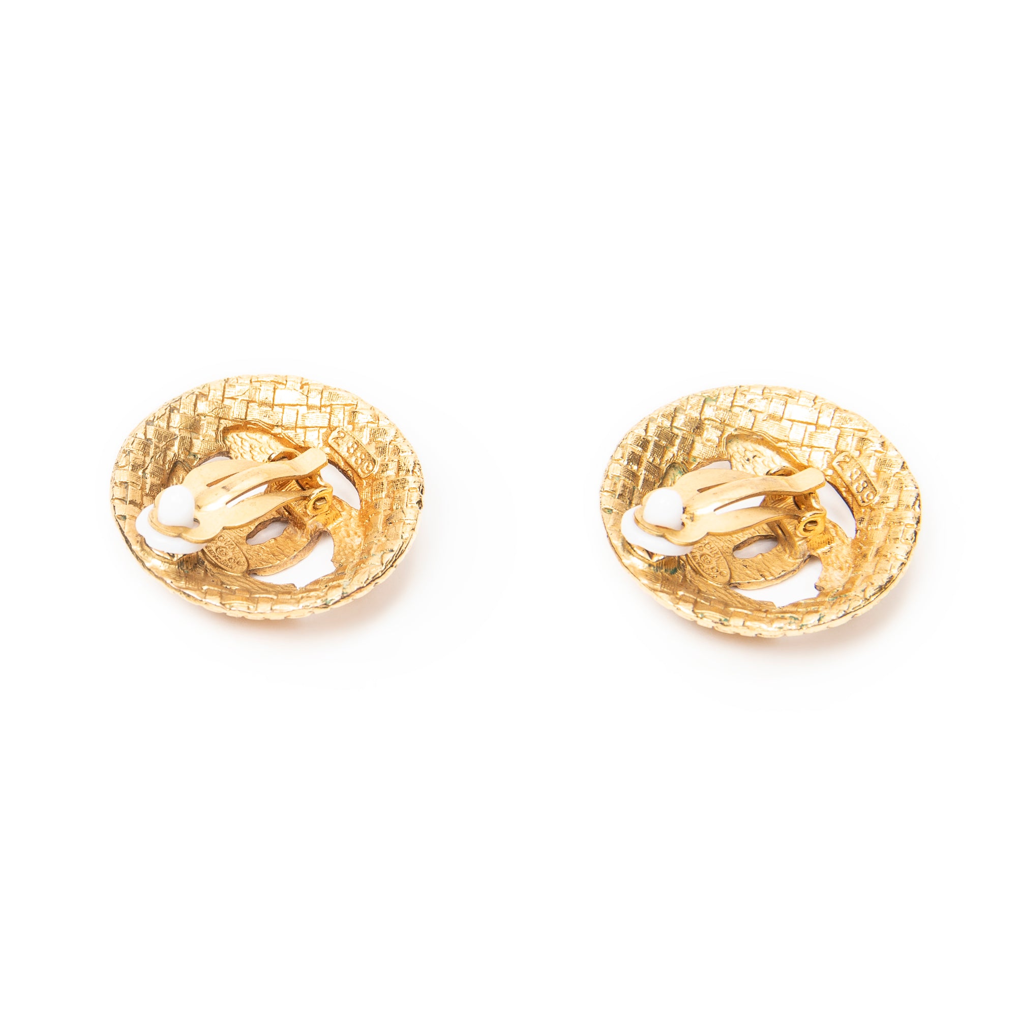 CC Quilted Round Clip On Earrings