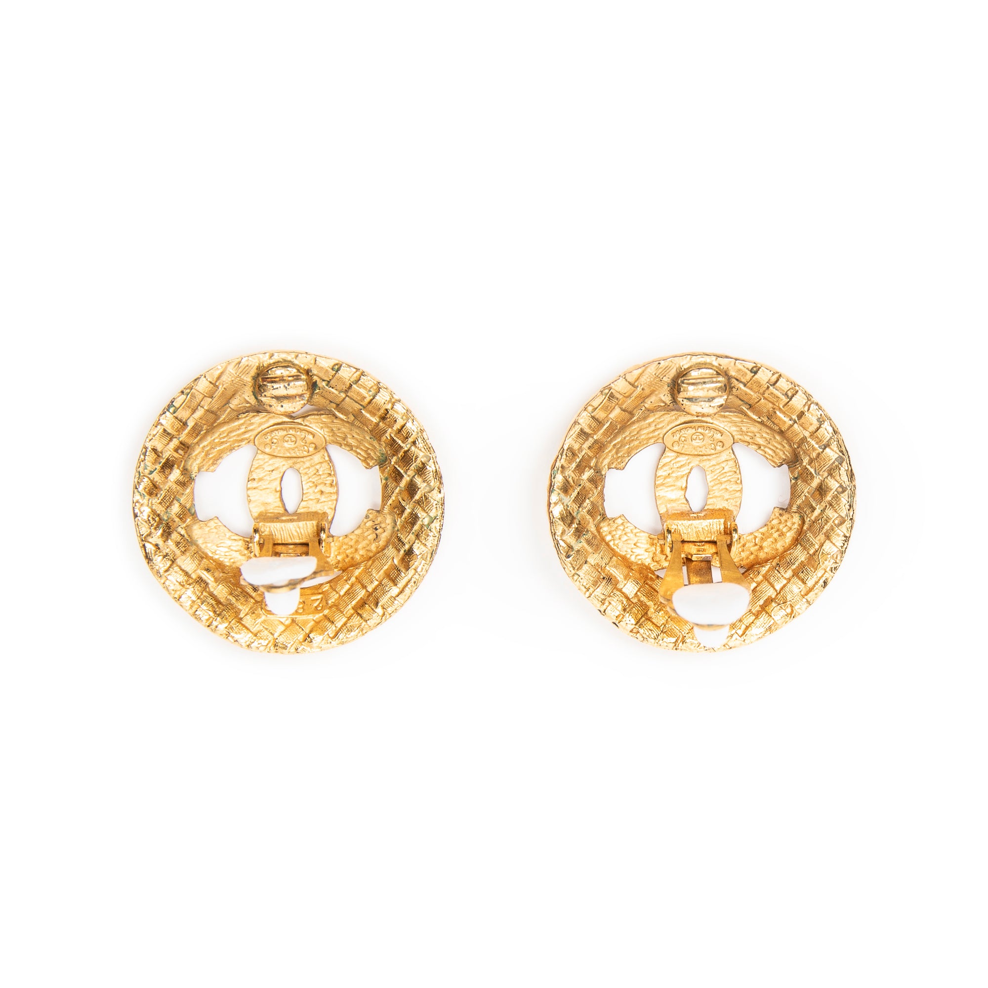 CC Quilted Round Clip On Earrings