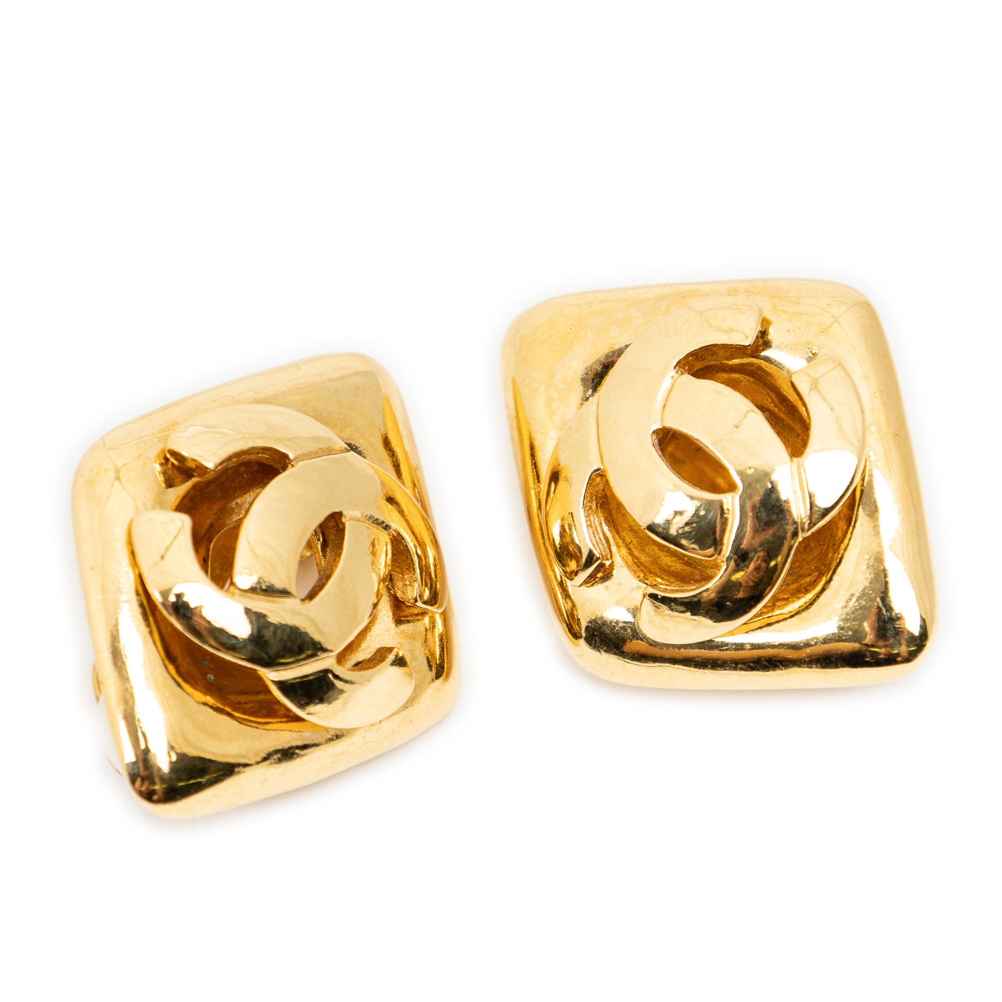 CC Diamond Shape Clip On Earrings
