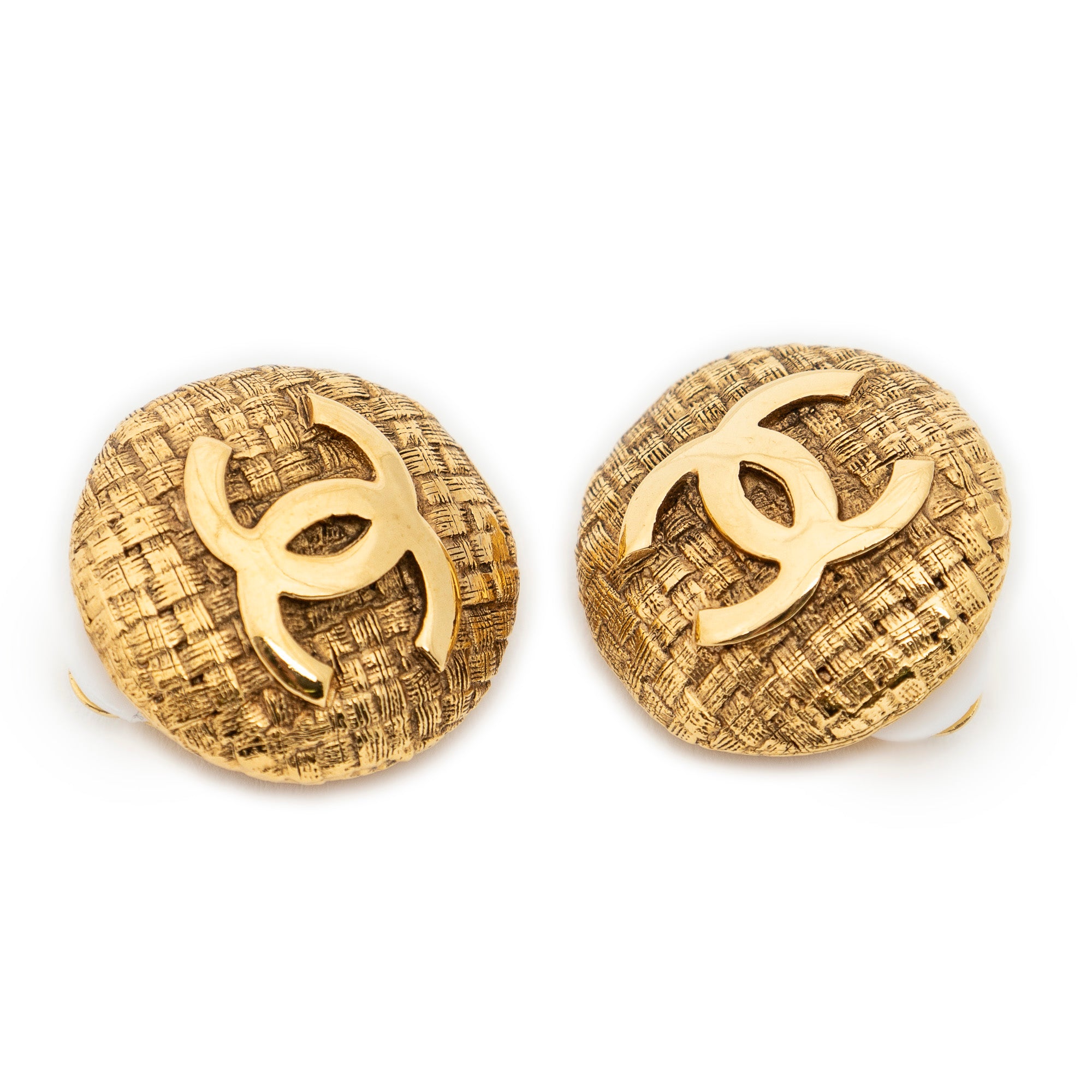 CC Quilted Round Clip On Earrings
