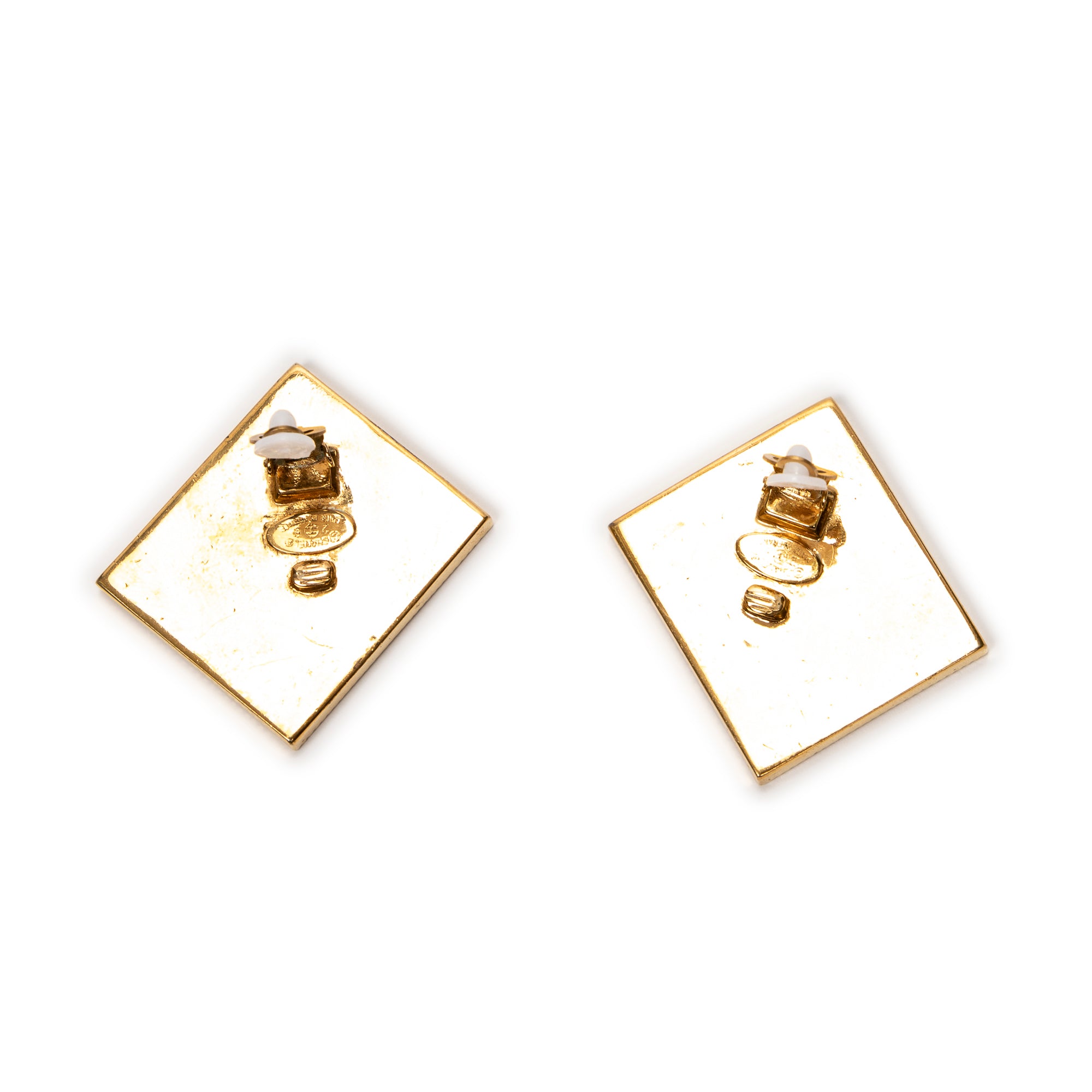 CC Square Enamel Clip On Earrings