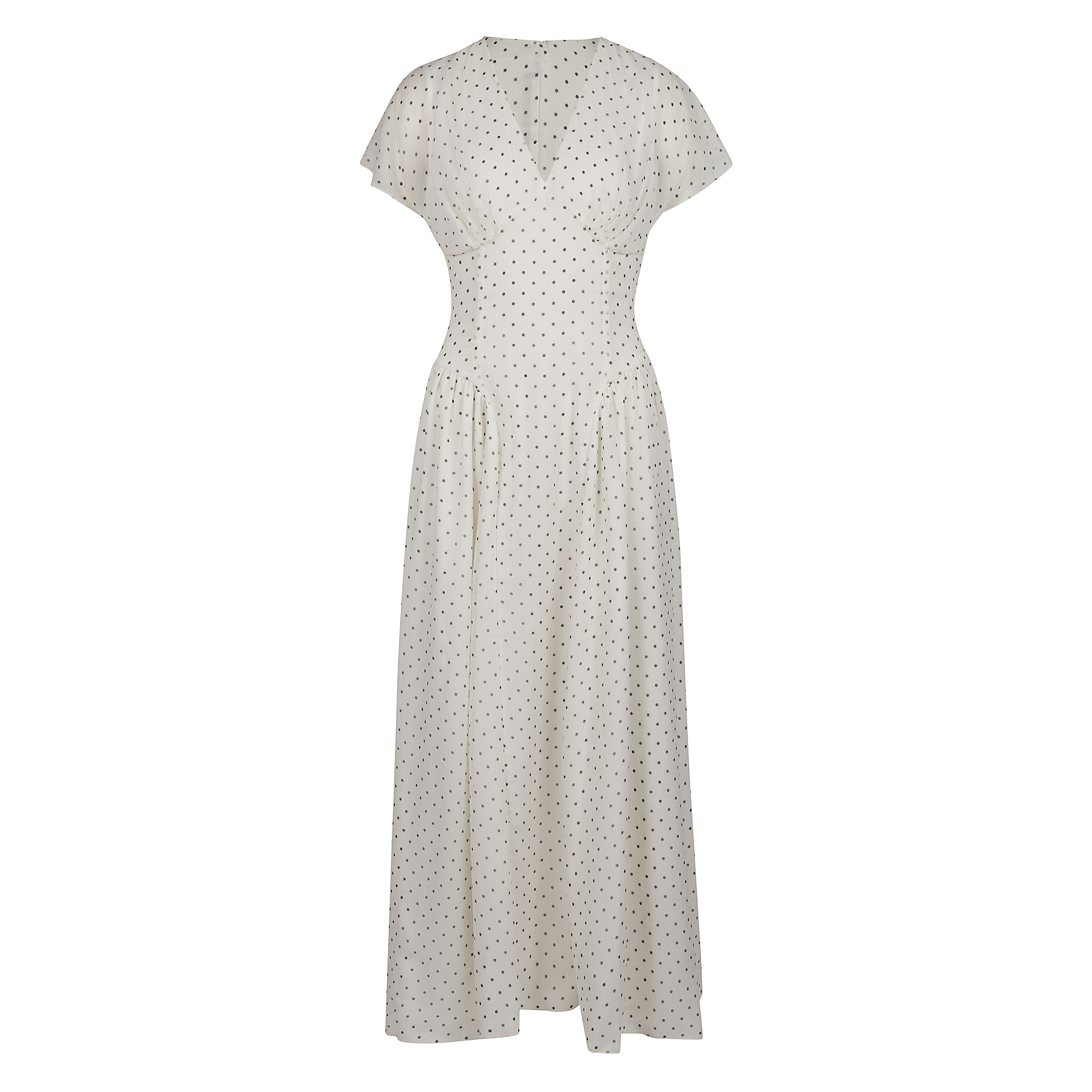 Abito bianco lungo stampato con scollo a v