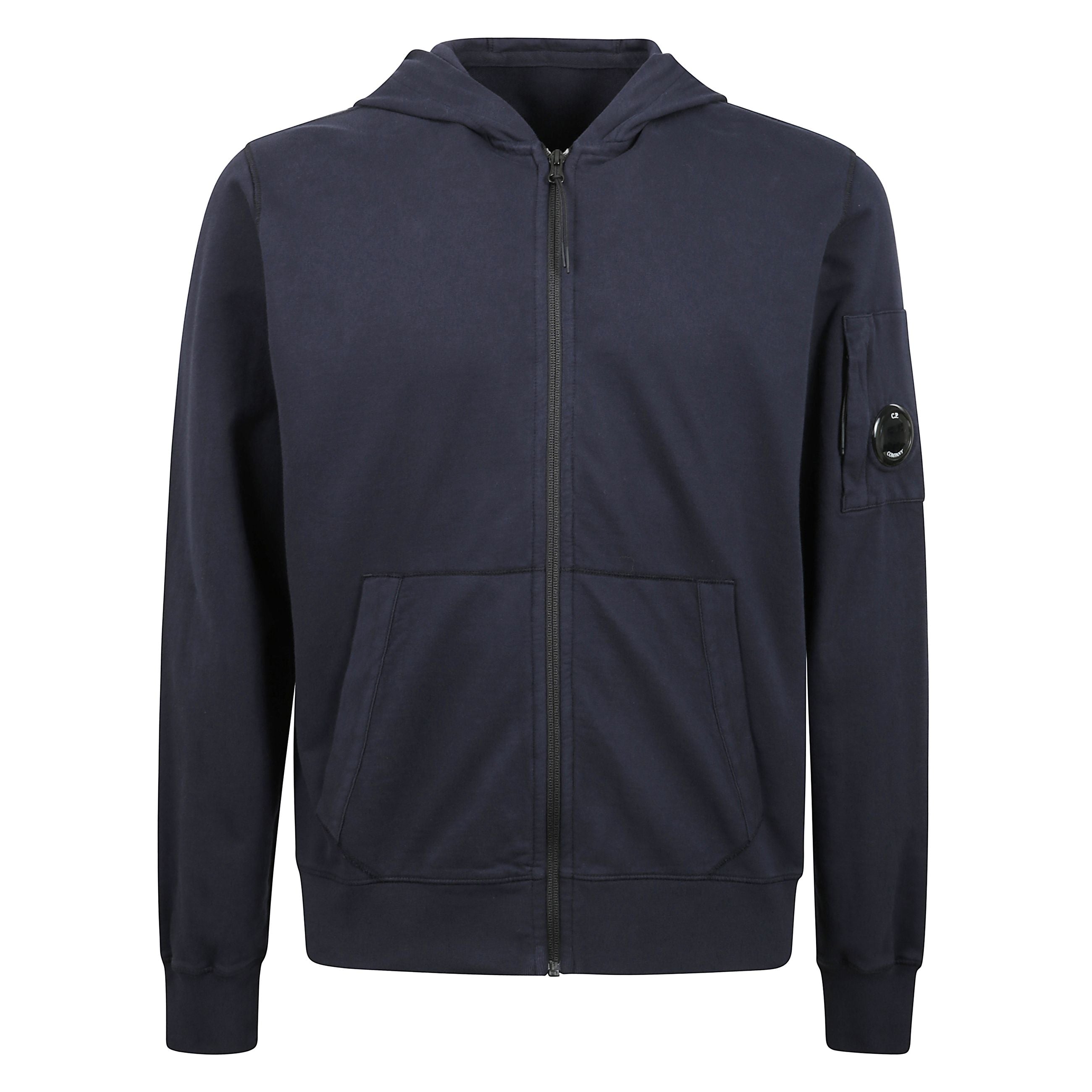 Felpa in cotone con zip e cappuccio, applicazione iconico logo sul braccio, tasca con zip sulla manica